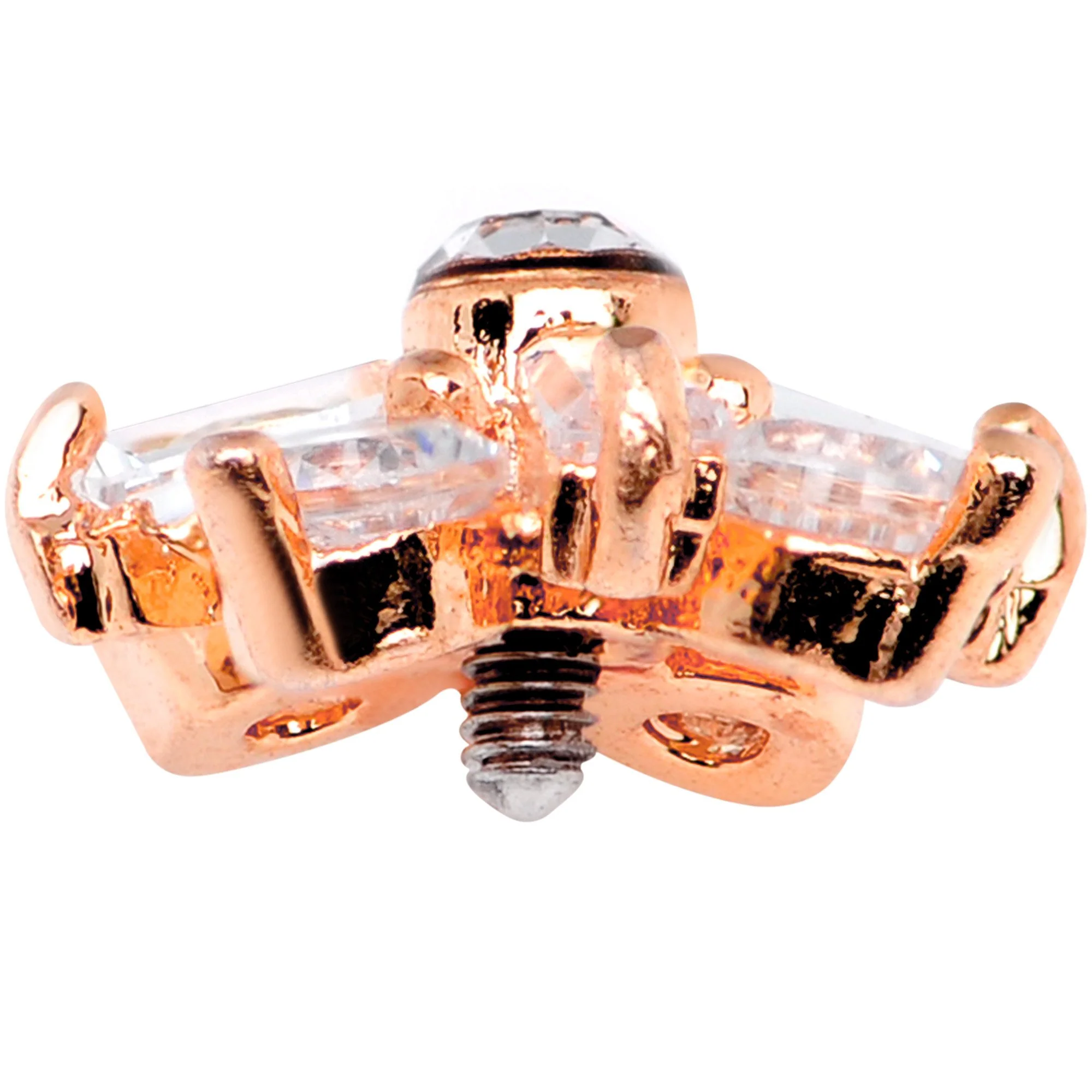 14G Clear CZ Gem Ice Princess Rose Gold Tone Dermal Anchor Top - Image 2