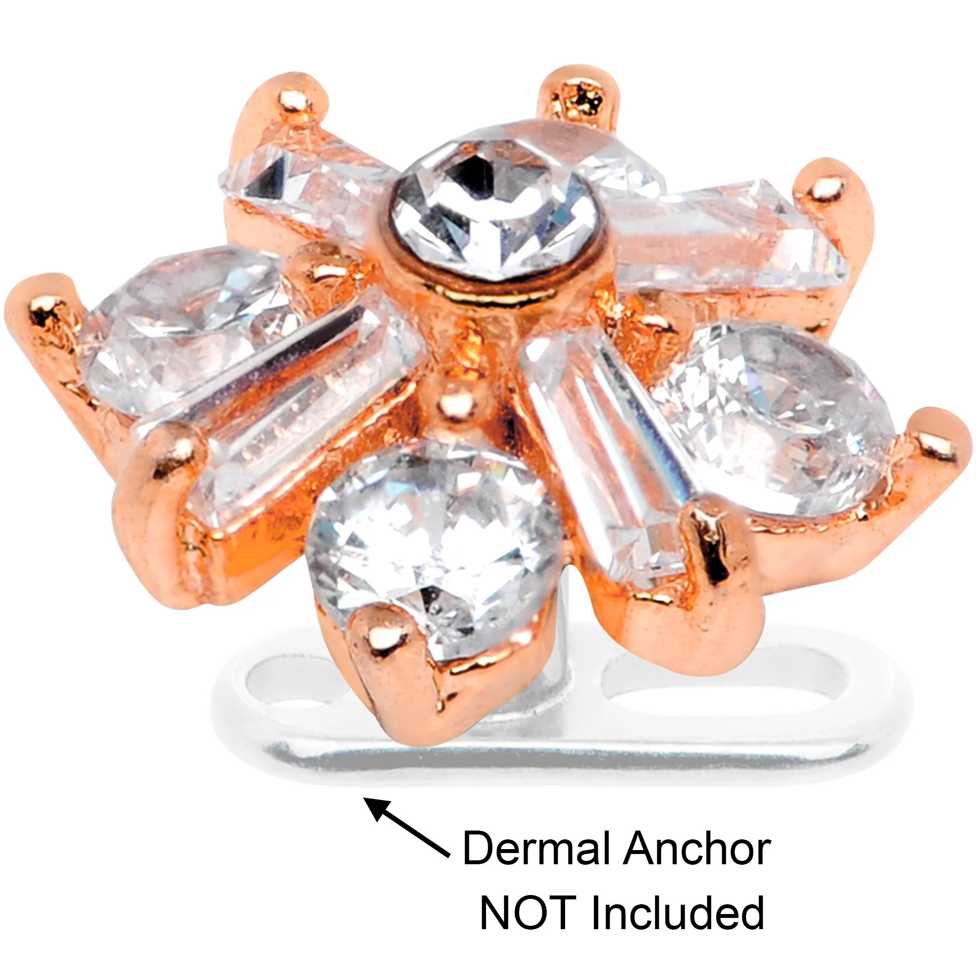 14G Clear CZ Gem Ice Princess Rose Gold Tone Dermal Anchor Top - Image 3