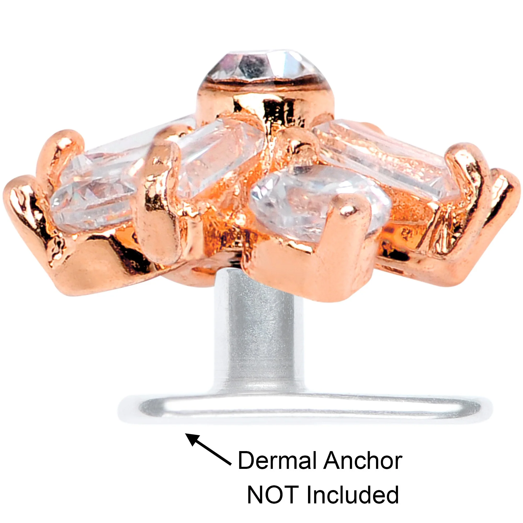 14G Clear CZ Gem Ice Princess Rose Gold Tone Dermal Anchor Top - Image 4