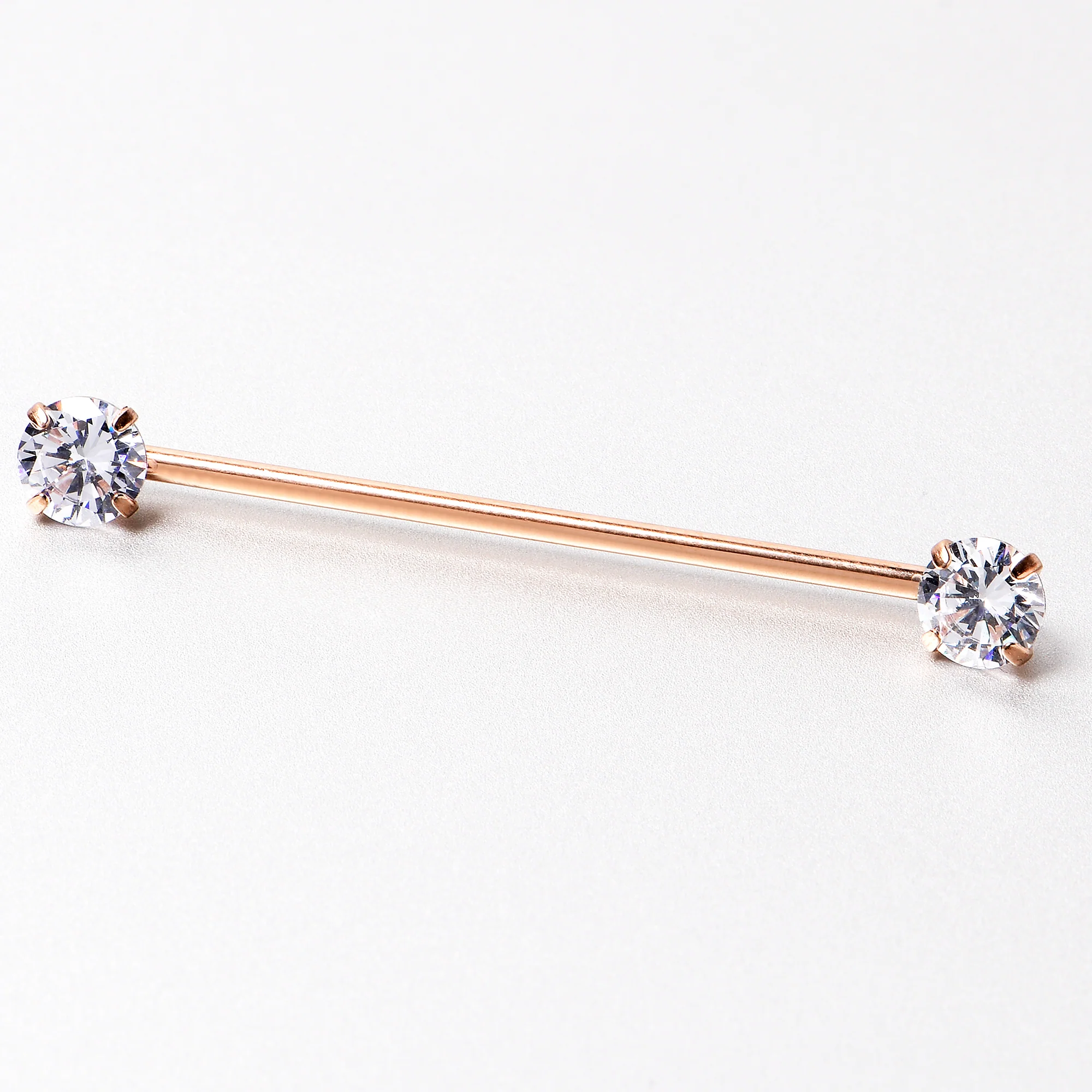 14G Clear CZ Gem Rose Gold Tone Threadless Industrial Barbell 38mm - Image 4