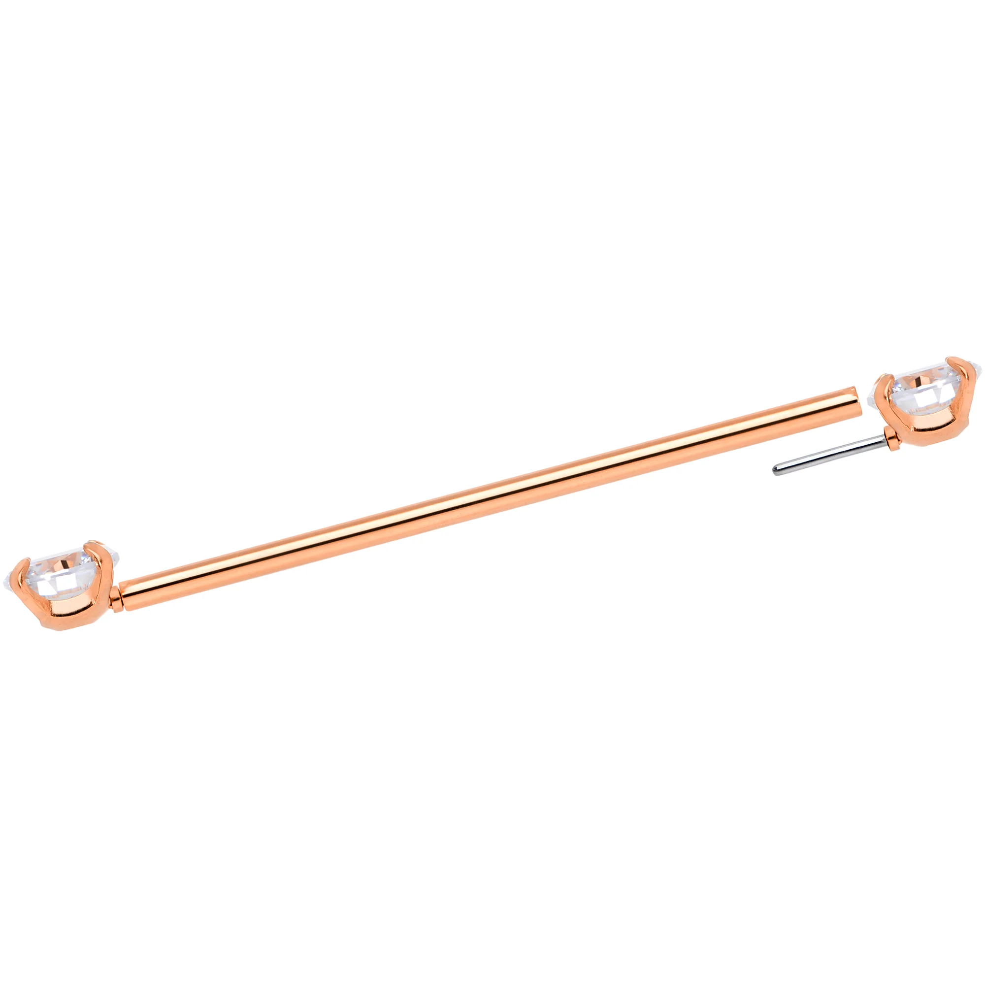 14G Clear CZ Gem Rose Gold Tone Threadless Industrial Barbell 38mm - Image 8