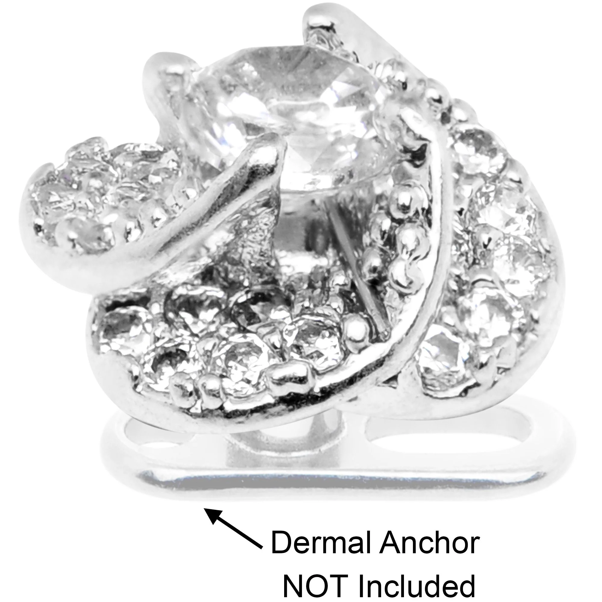 14G Clear CZ Gem Roses Romance Dermal Anchor Top - Image 3