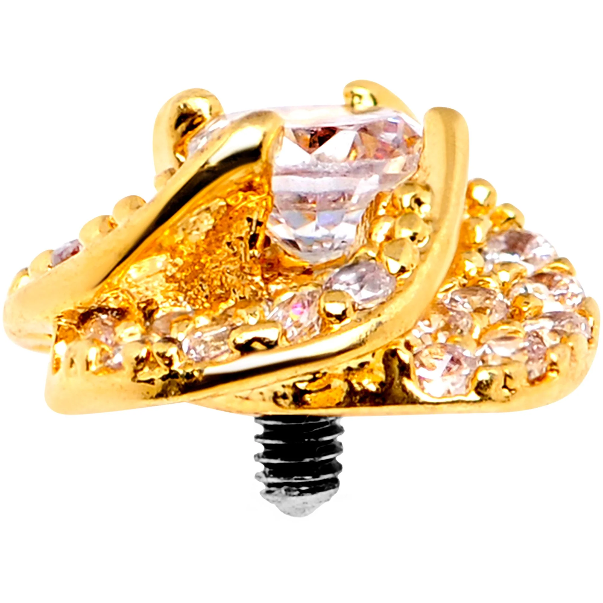 14G Clear CZ Gem Roses Romance Gold Tone Dermal Anchor Top - Image 2