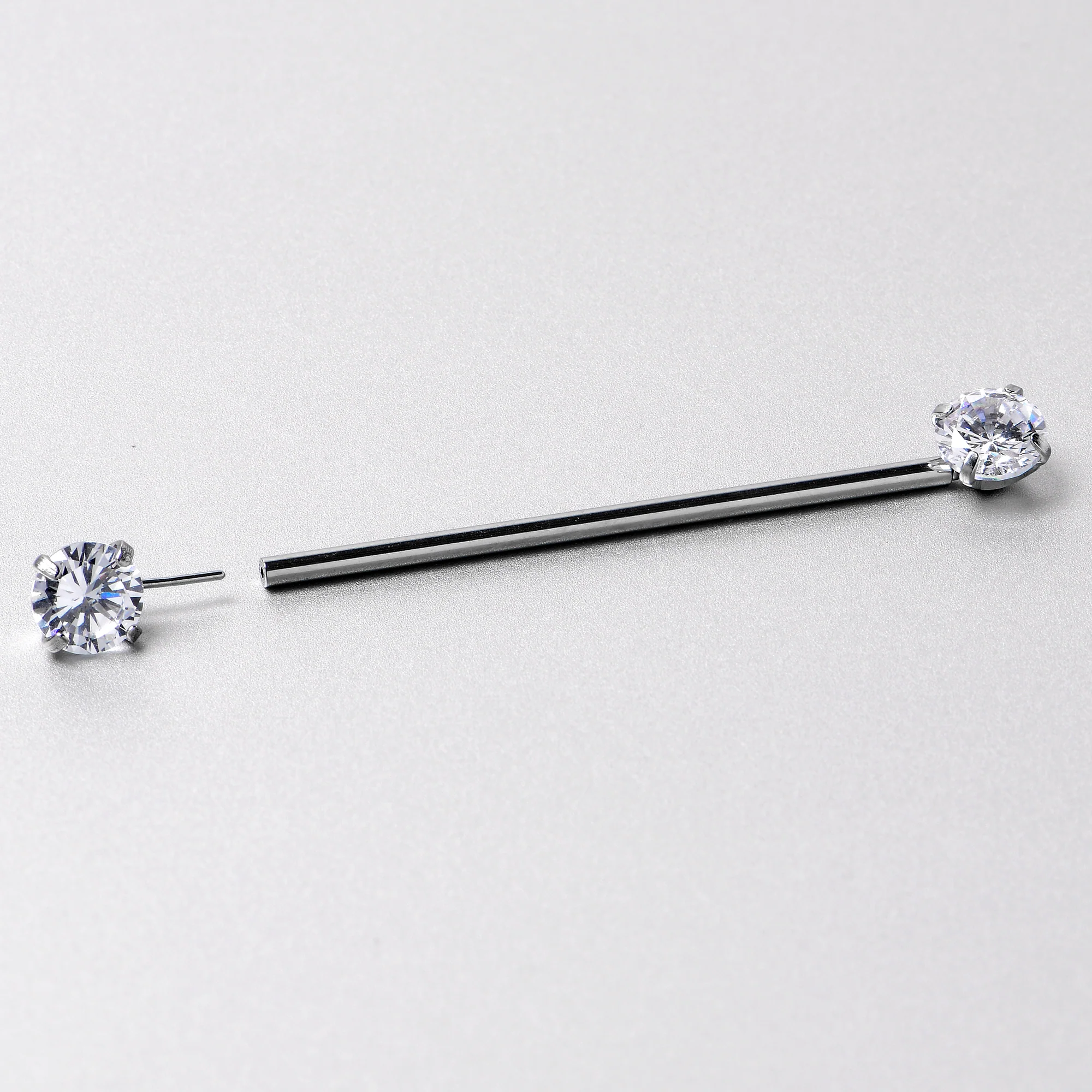 14G Clear CZ Gem Threadless Industrial Barbell 38mm - Image 5