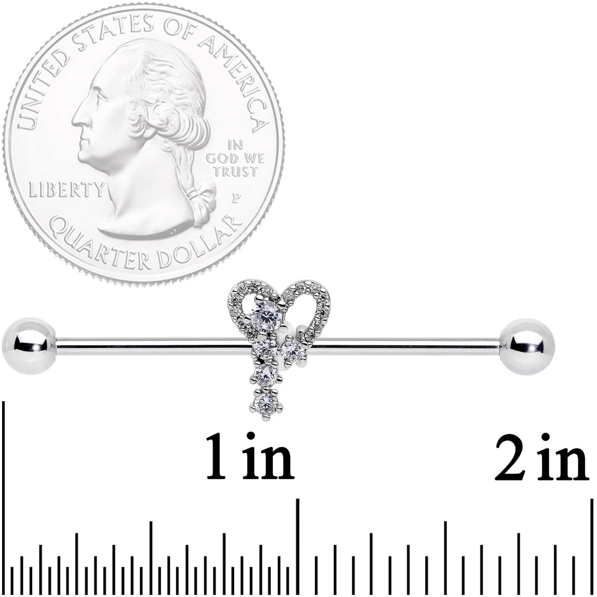 14G Clear CZ Gem Valentine Heart Industrial Barbell 38mm - Image 2