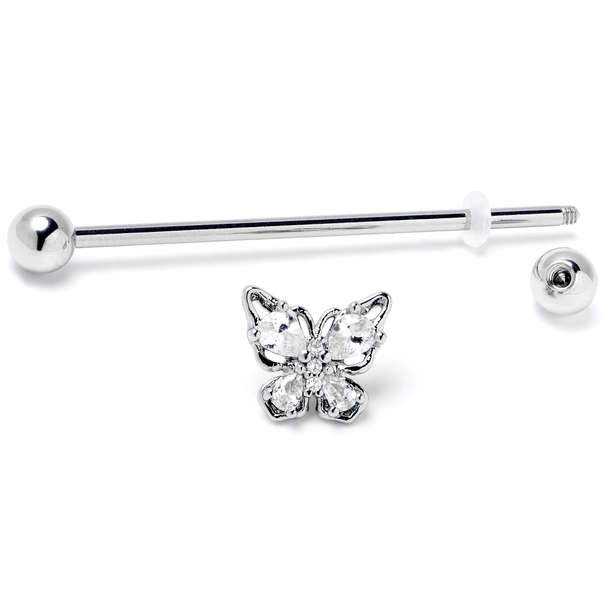 14G Clear Gem Baroque Beauty Butterfly Industrial Barbell 38mm - Image 7