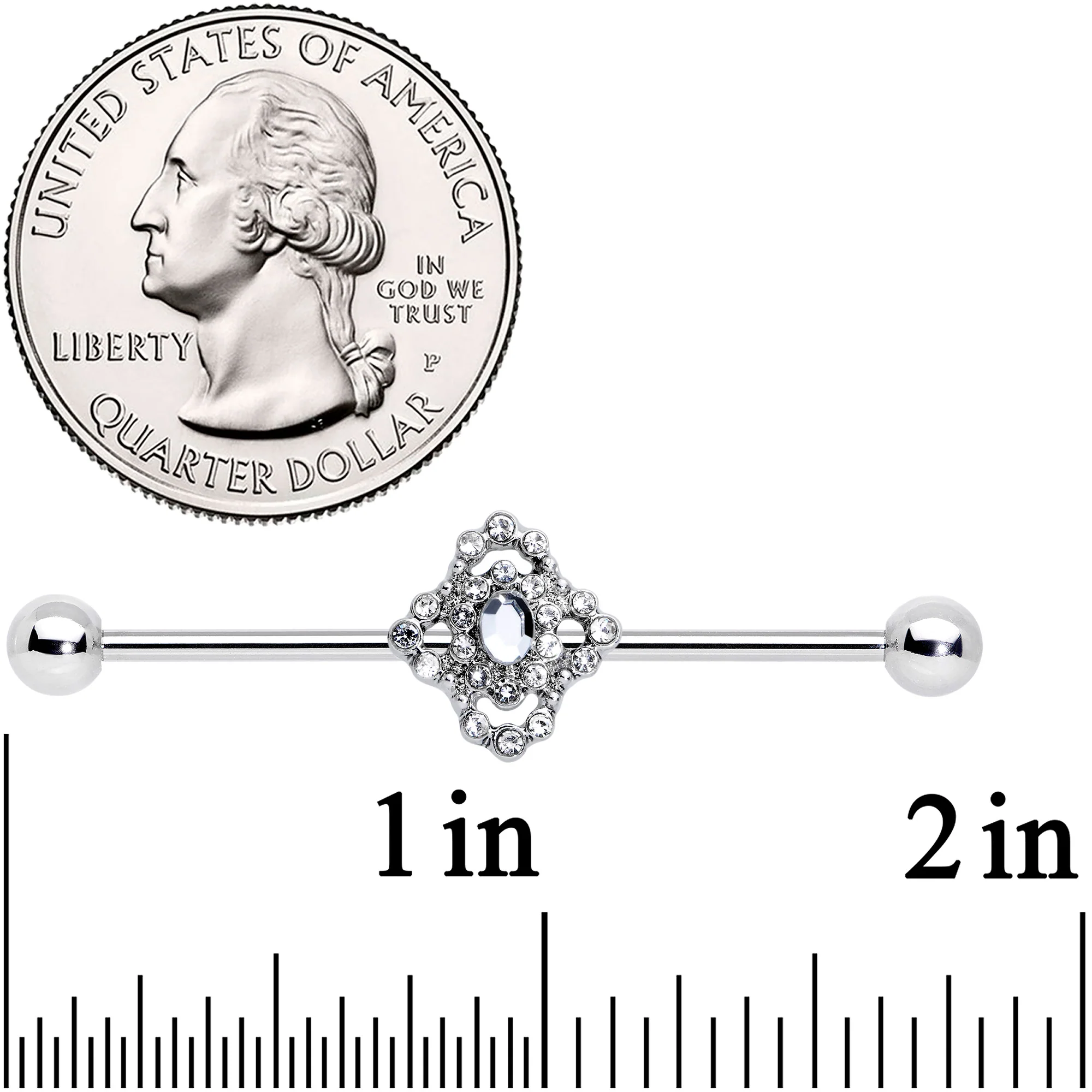 14G Clear Gem Baroque Cross Industrial Barbell 38mm - Image 2