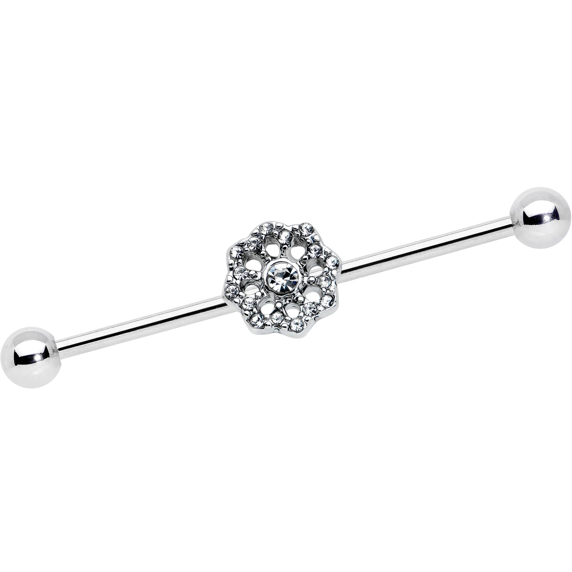 14G Clear Gem Baroque Fabulous Flower Industrial Barbell 38mm