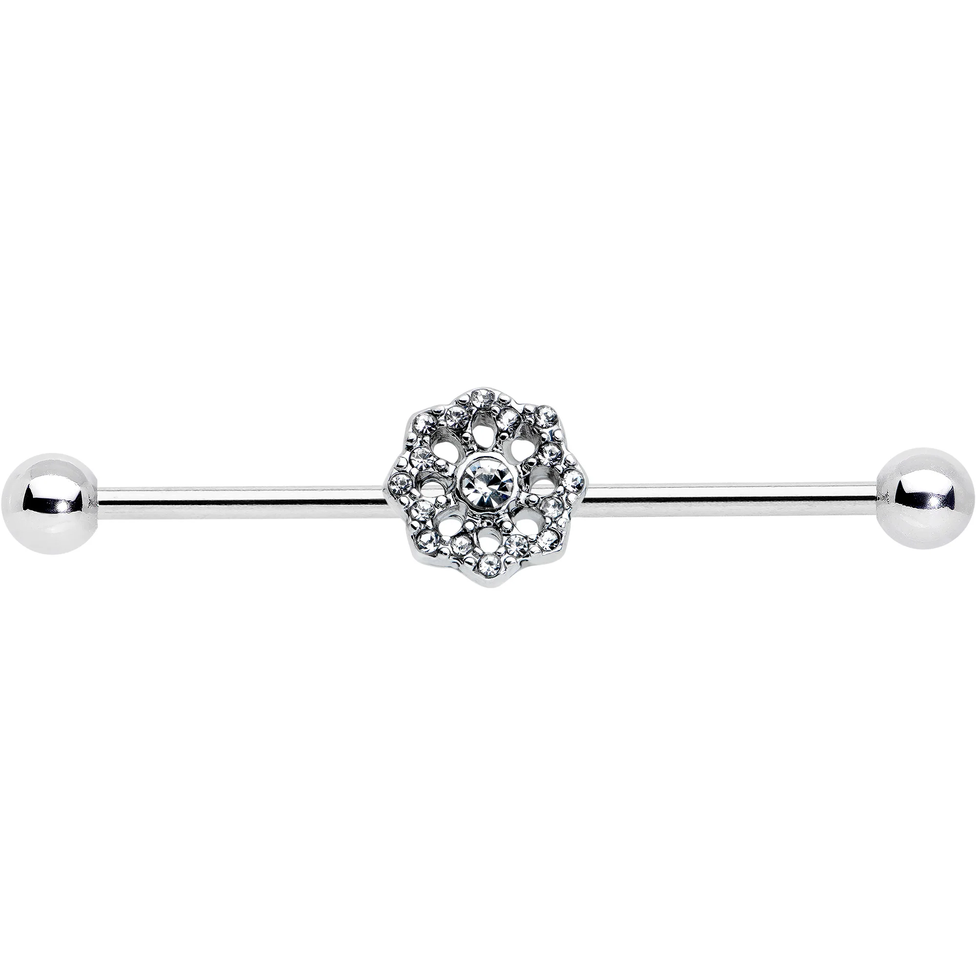 14G Clear Gem Baroque Fabulous Flower Industrial Barbell 38mm - Image 2
