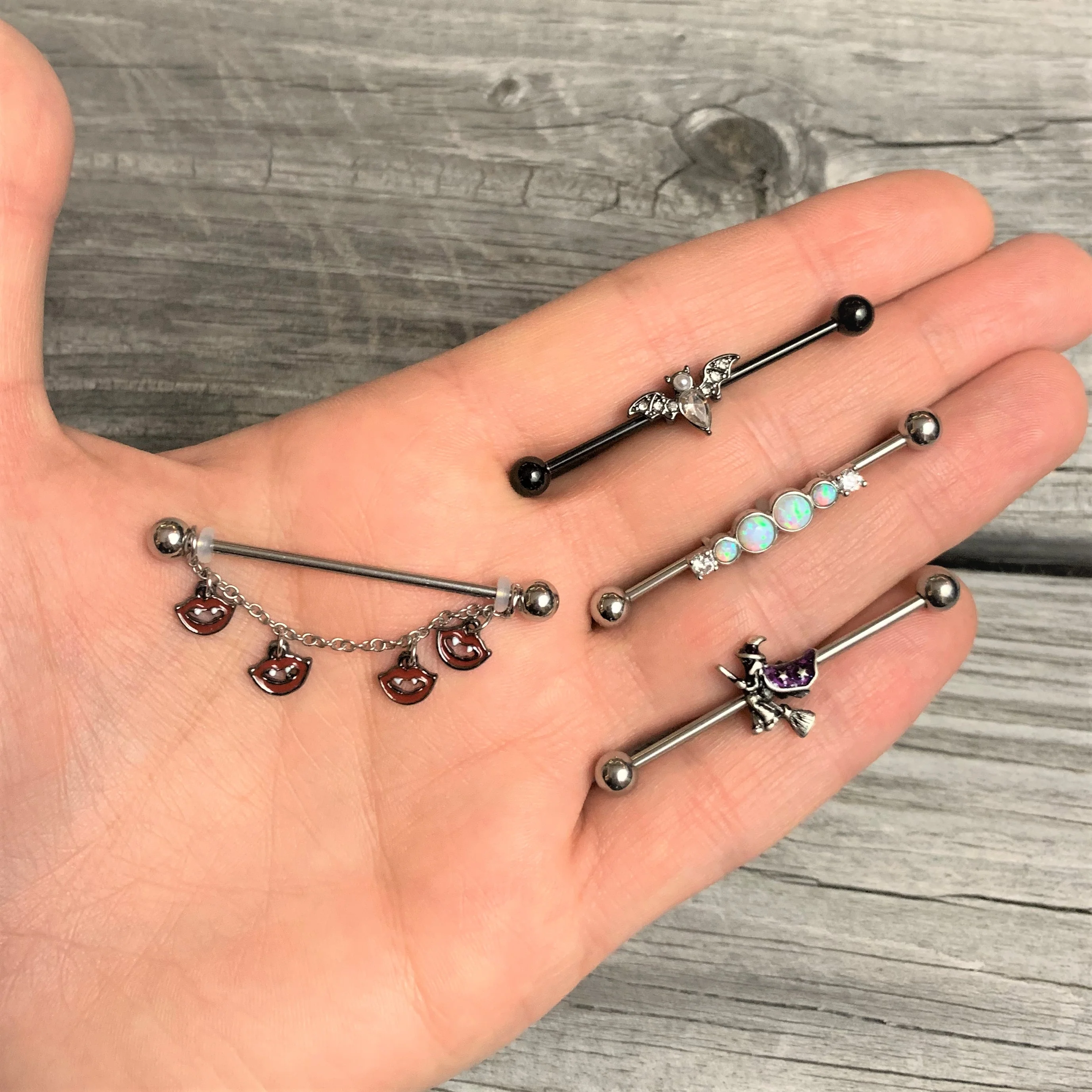 14G Clear Gem Black Bat Halloween Industrial Barbell 38mm - Image 2