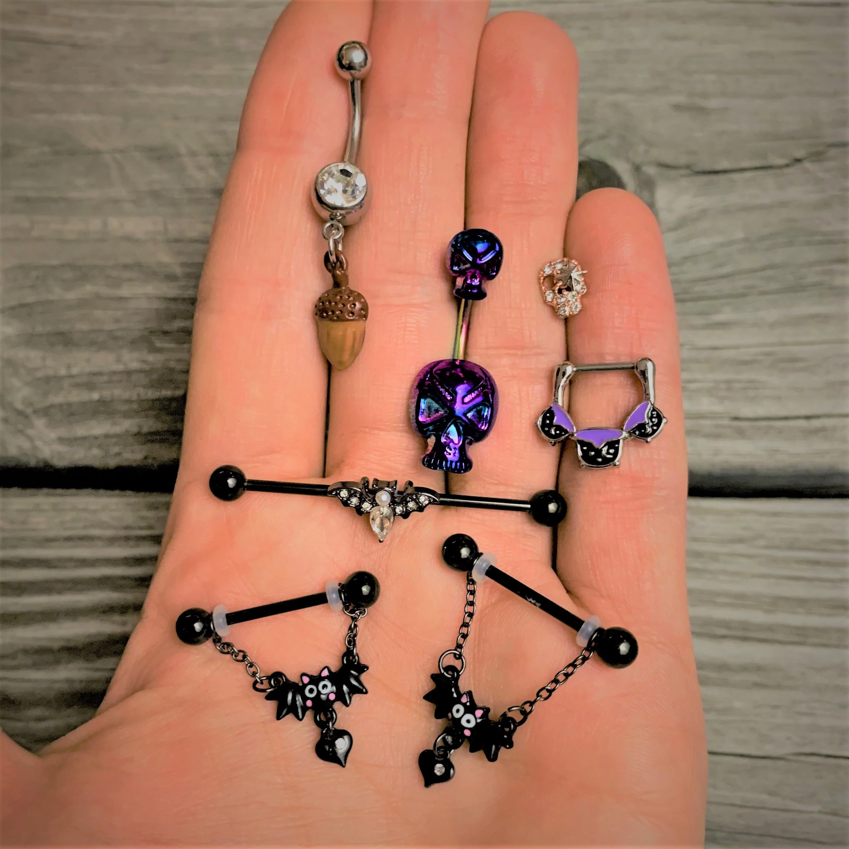 14G Clear Gem Black Bat Halloween Industrial Barbell 38mm - Image 3