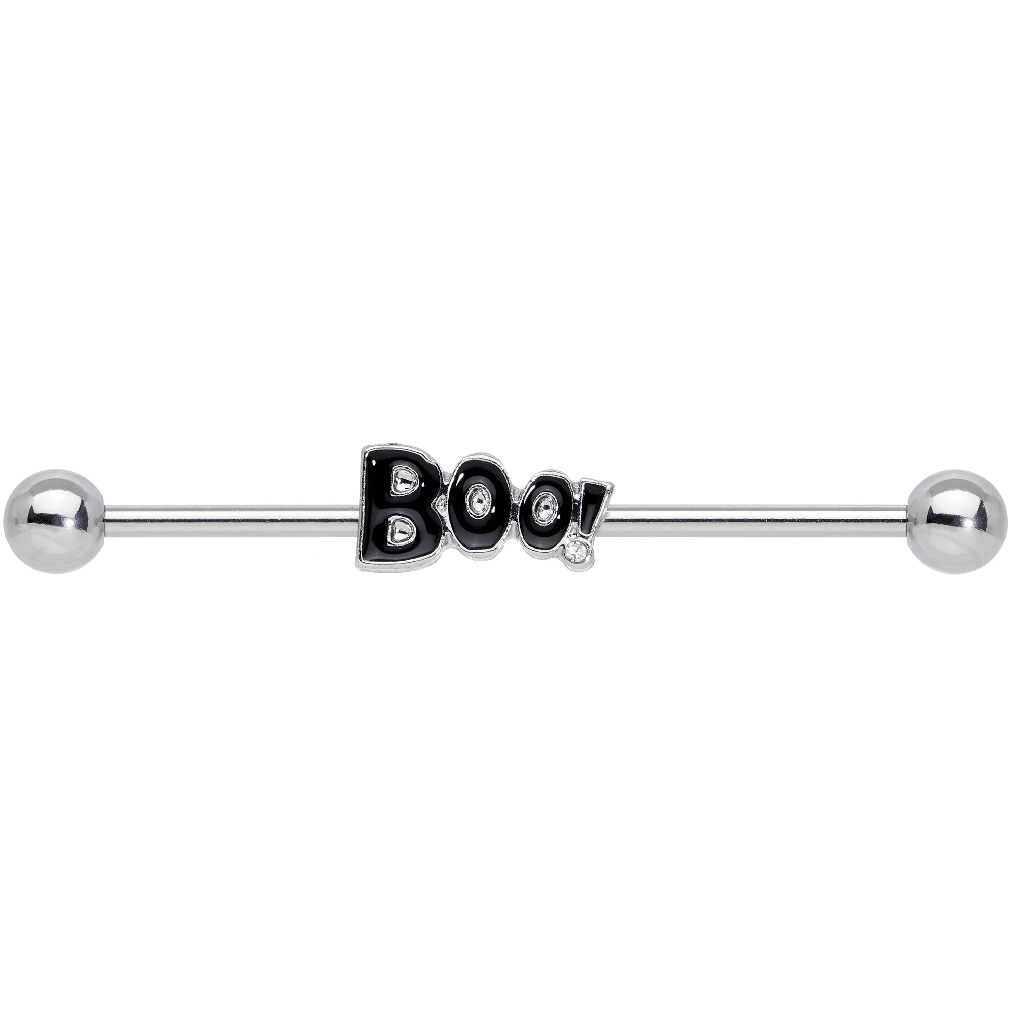 14G Clear Gem Black Boo Halloween Industrial Barbell 38mm - Image 2