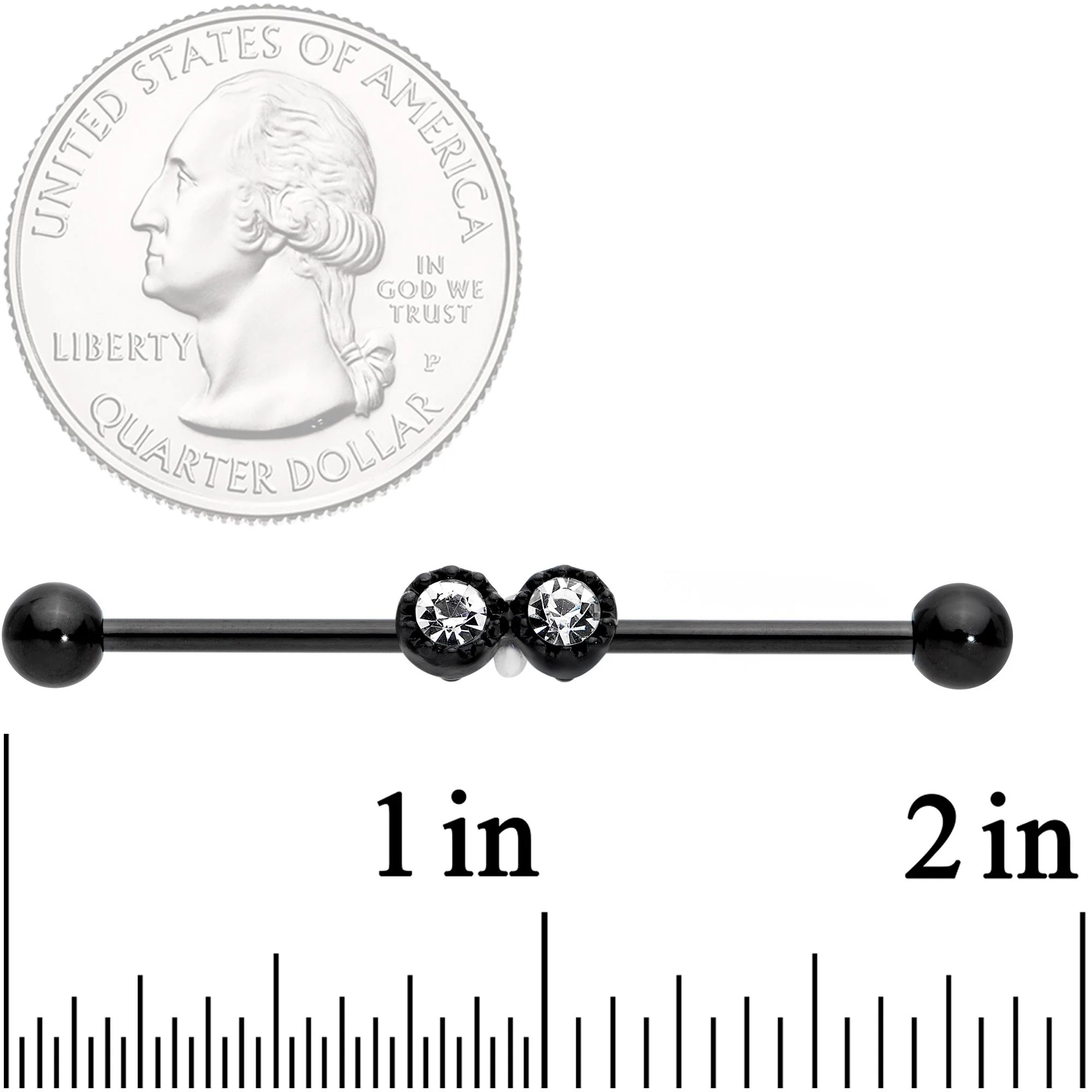 14G Clear Gem Black Double Drama Industrial Barbell 38mm - Image 2
