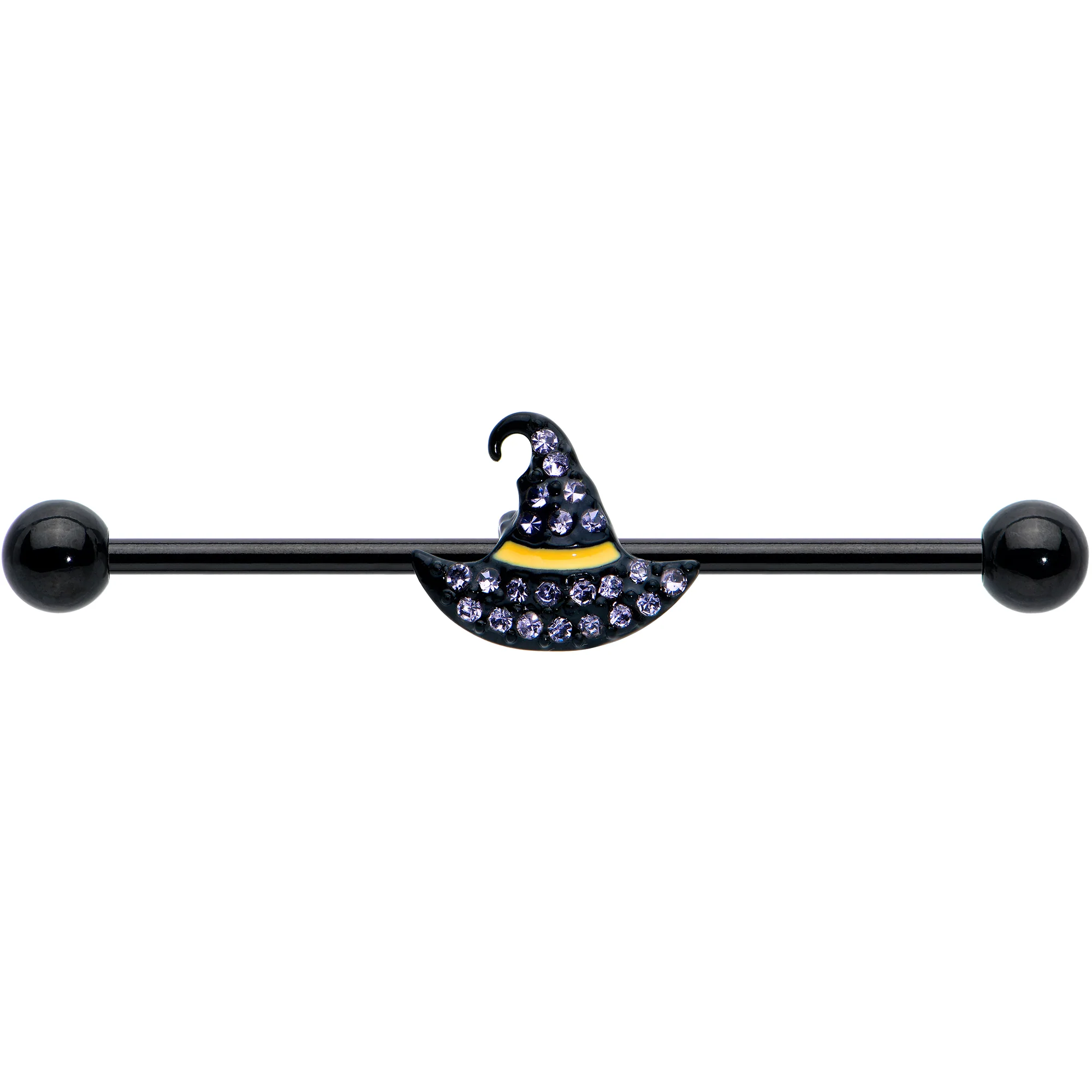 14G Clear Gem Black Witch Hat Halloween Industrial Barbell 38mm - Image 2