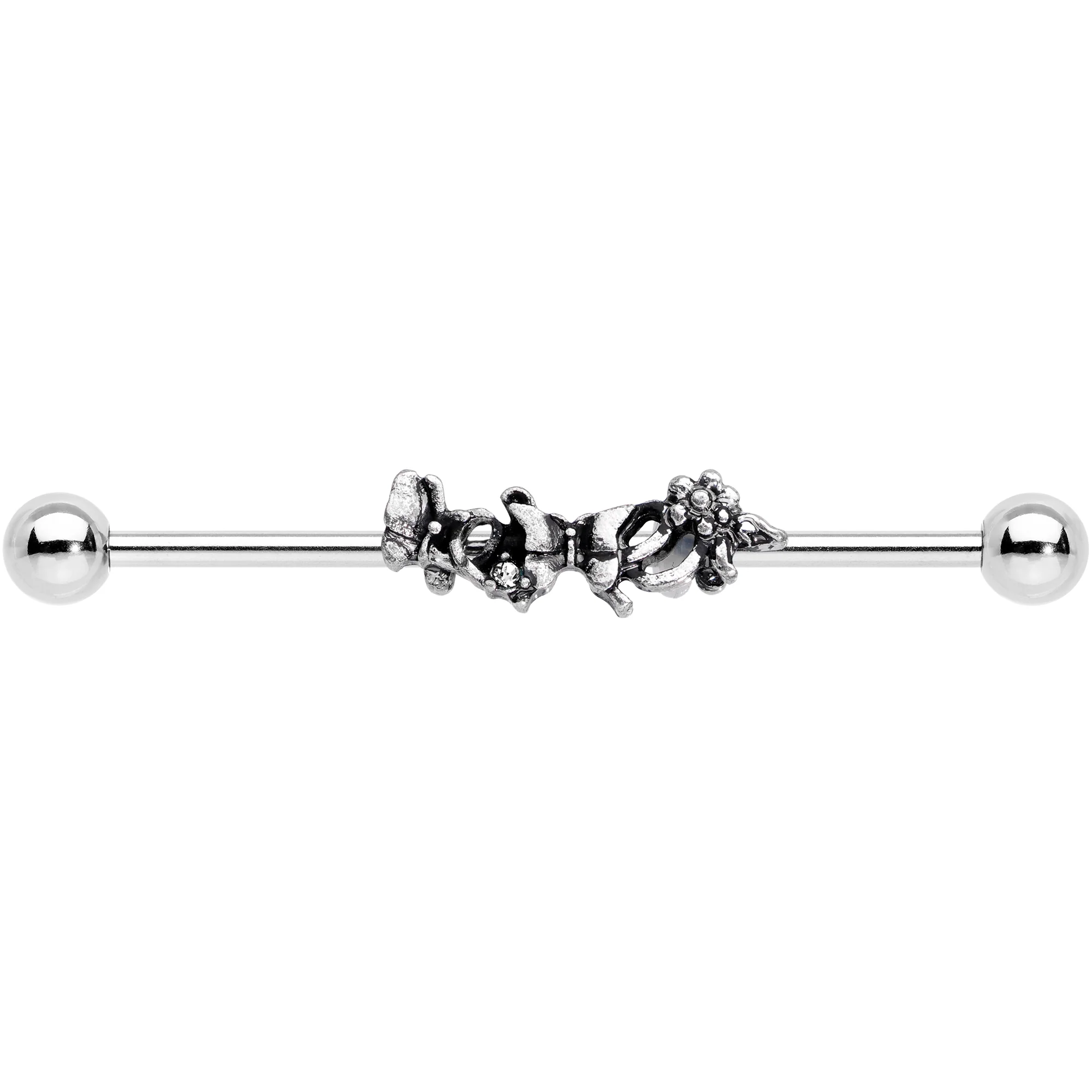 14G Clear Gem Butterfly Array Flower Industrial Barbell 38mm - Image 2