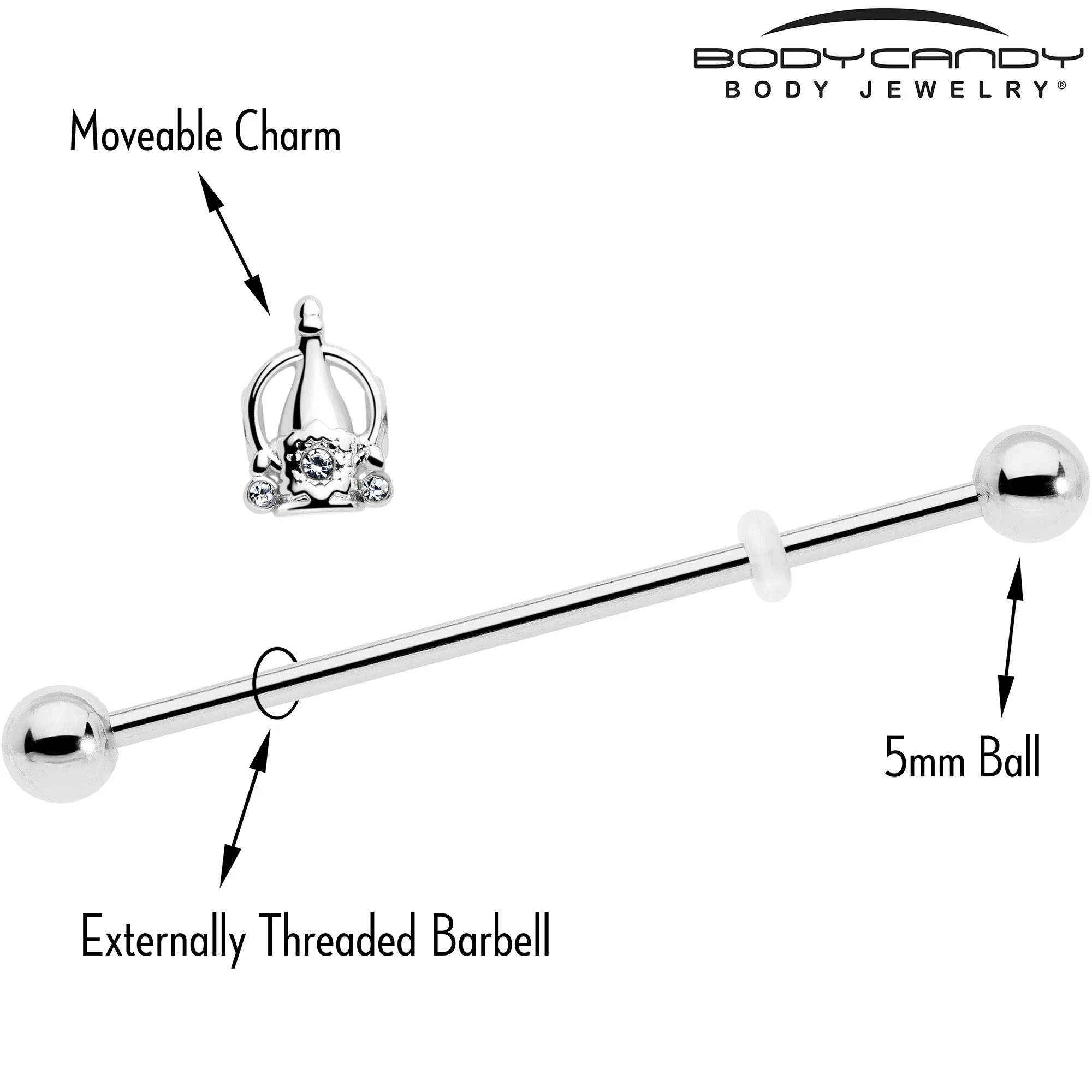 14G Clear Gem Champagne Dreams Industrial Barbell 38mm - Image 4