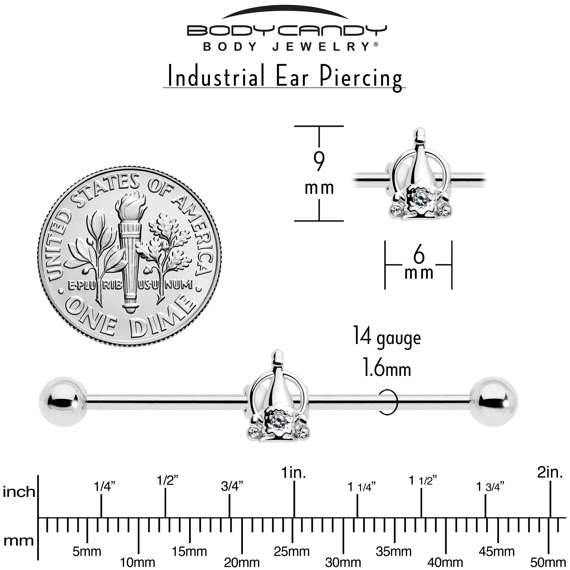 14G Clear Gem Champagne Dreams Industrial Barbell 38mm - Image 5