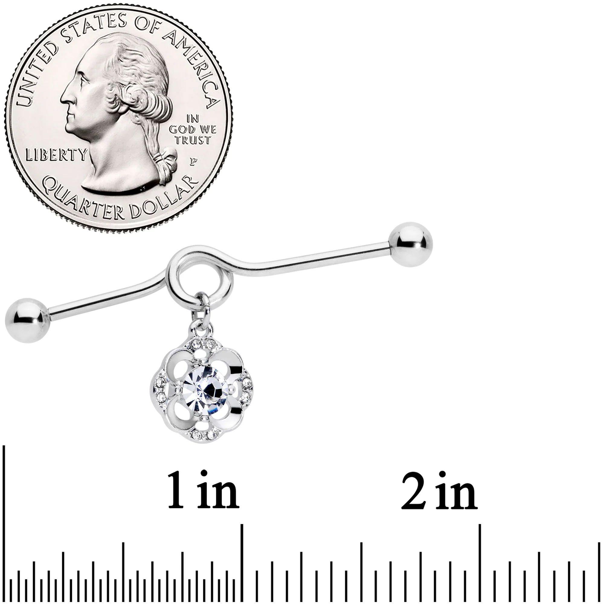 14G Clear Gem Classic Clover Dangle Project Bar 38mm - Image 2