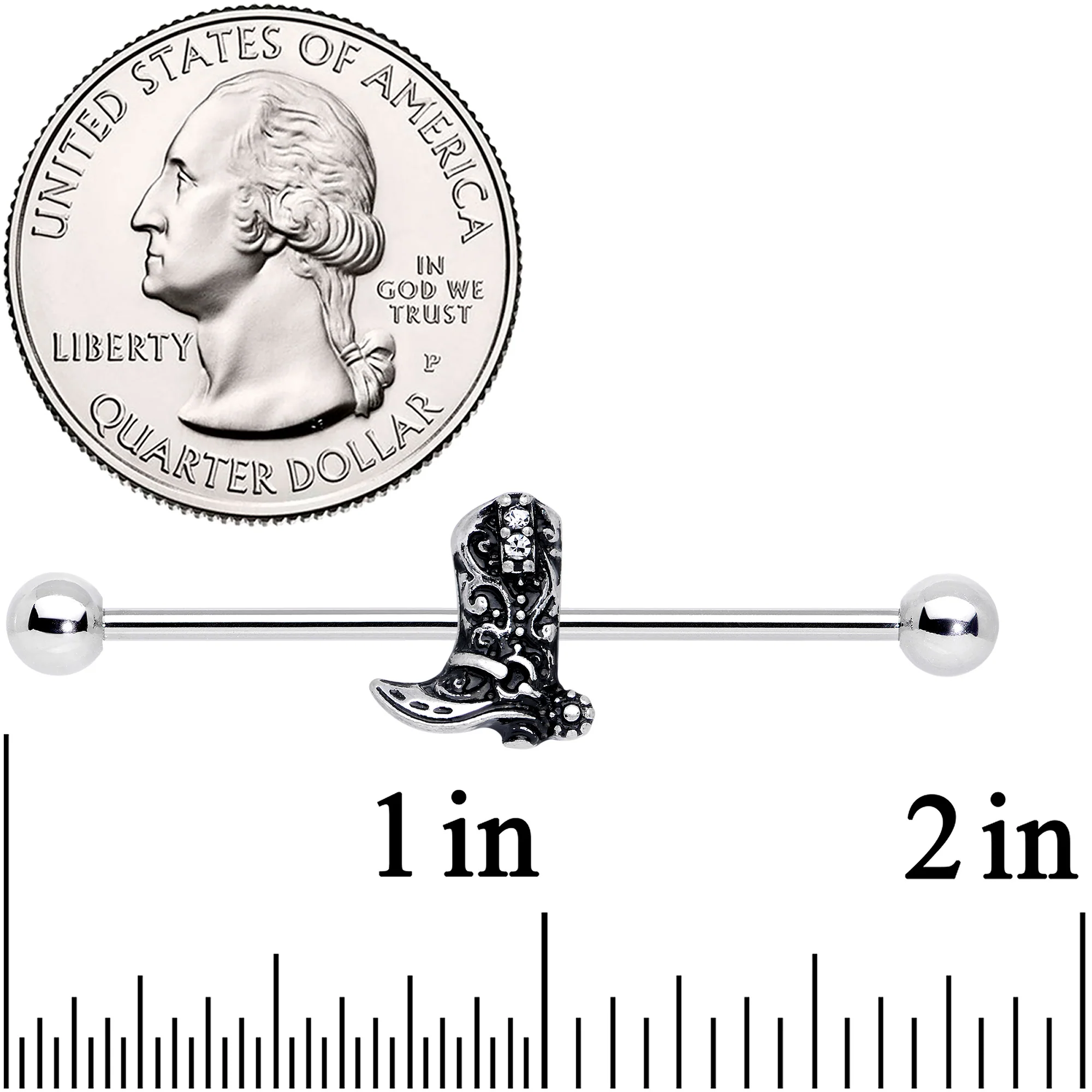 14G Clear Gem Cowboy Boot Industrial Barbell 38mm - Image 2