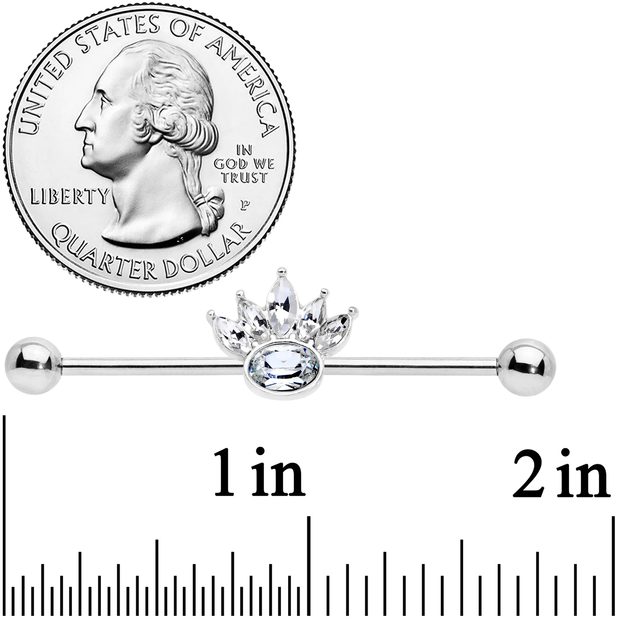 14G Clear Gem Crown Industrial Barbell 38mm - Image 2