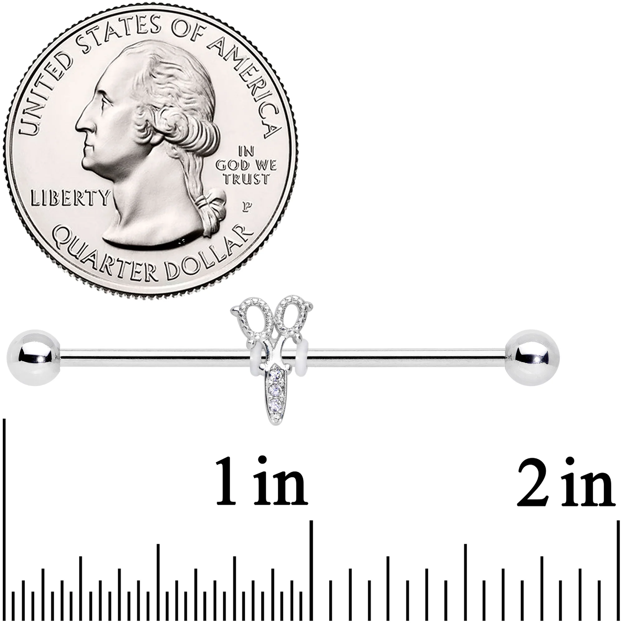 14G Clear Gem Elegant Scissors Industrial Barbell 38mm - Image 2