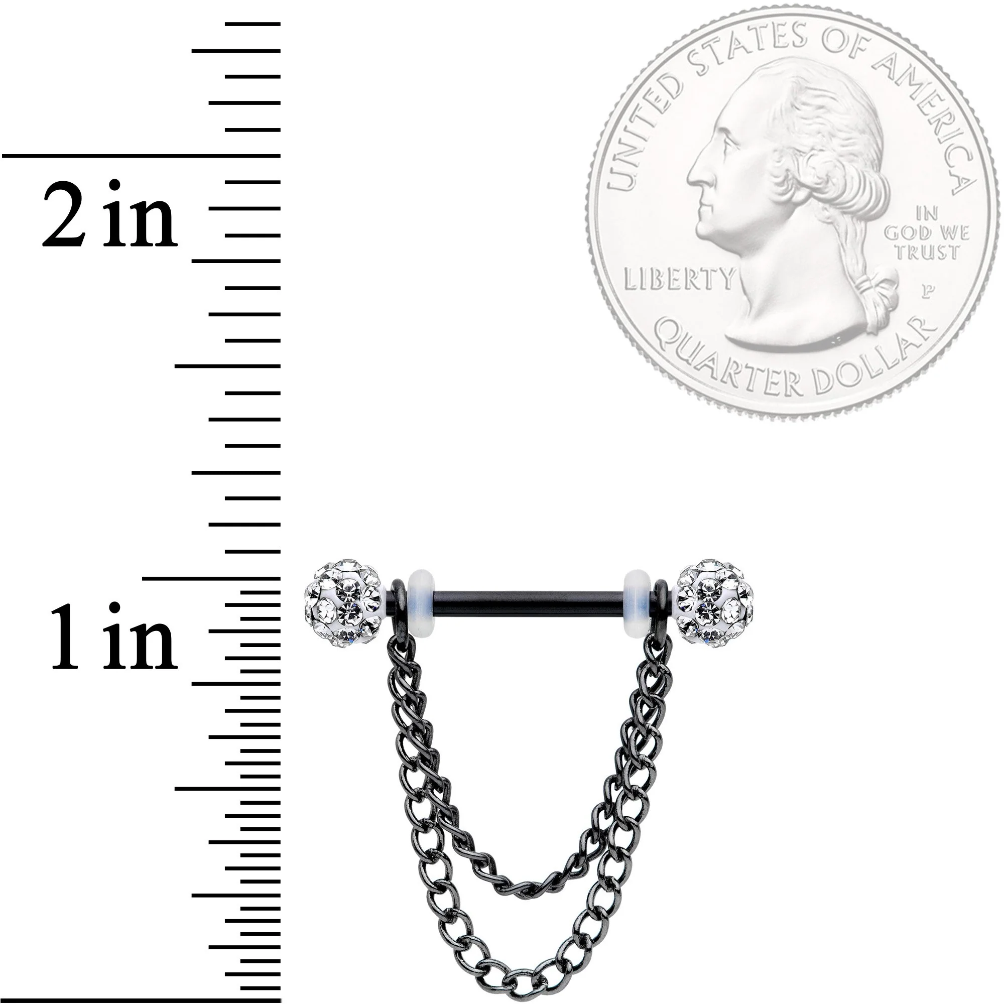 14G Clear Gem End Black Chain Dangle Nipple Ring Set - Image 2