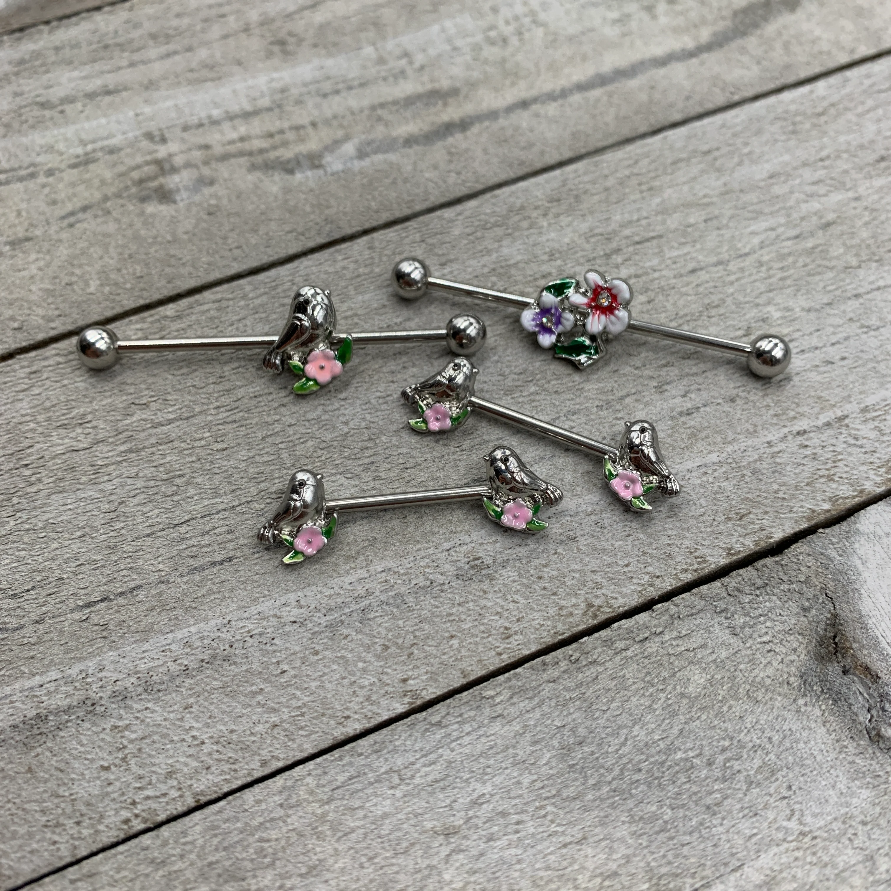 14G Clear Gem Fanciful Flowers Industrial Barbell 38mm - Image 2