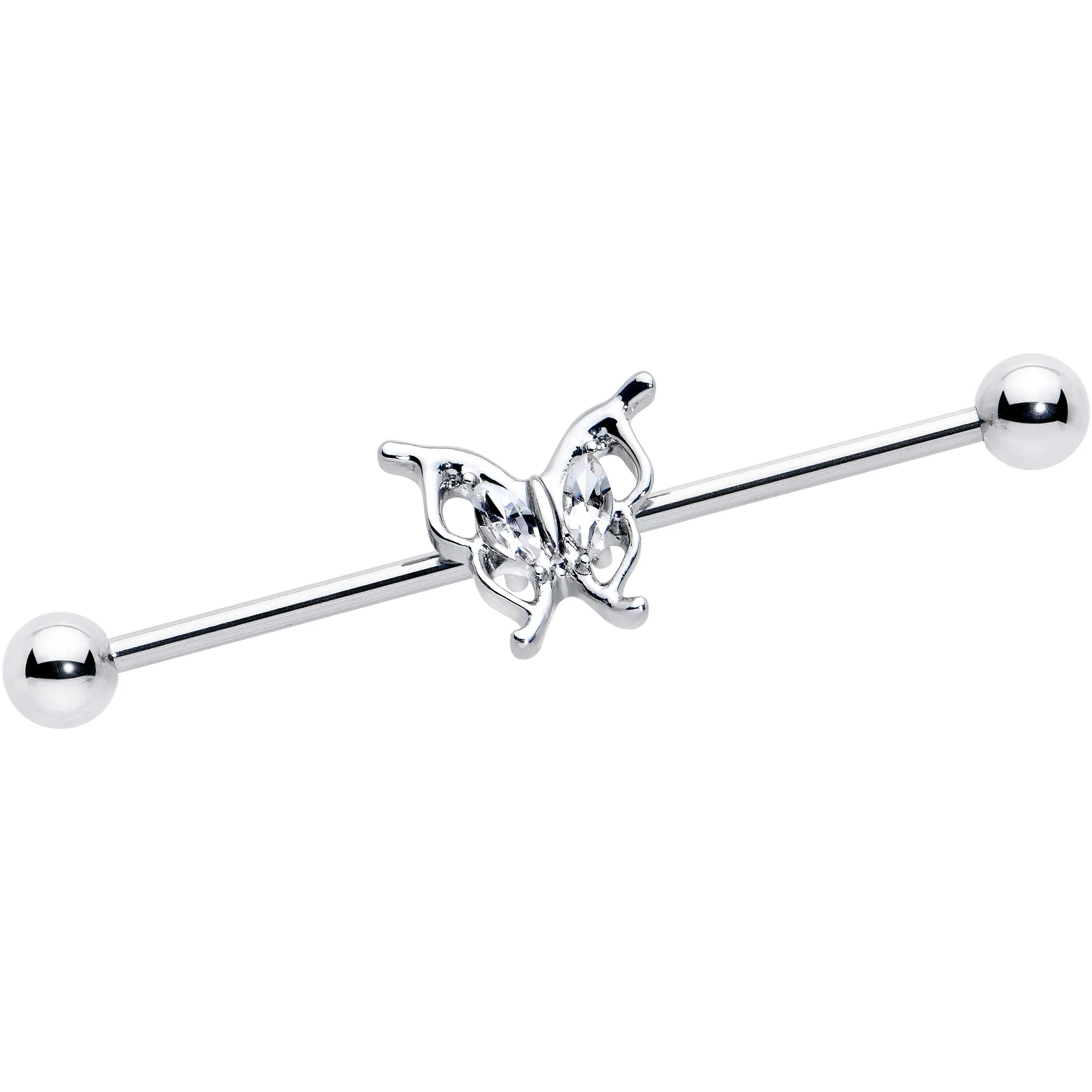 14G Clear Gem Fancy Fab Butterfly Industrial Barbell 38mm