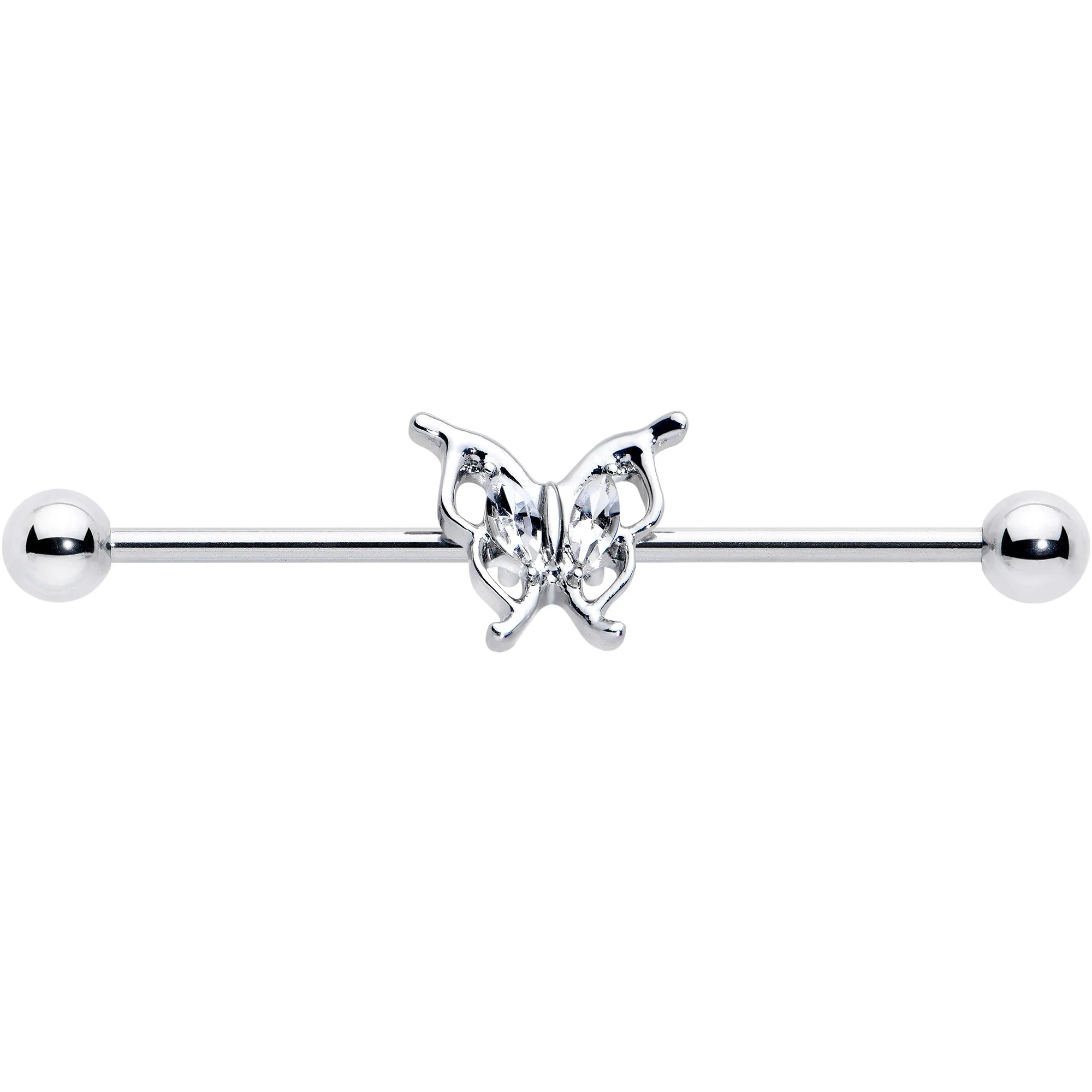 14G Clear Gem Fancy Fab Butterfly Industrial Barbell 38mm - Image 2