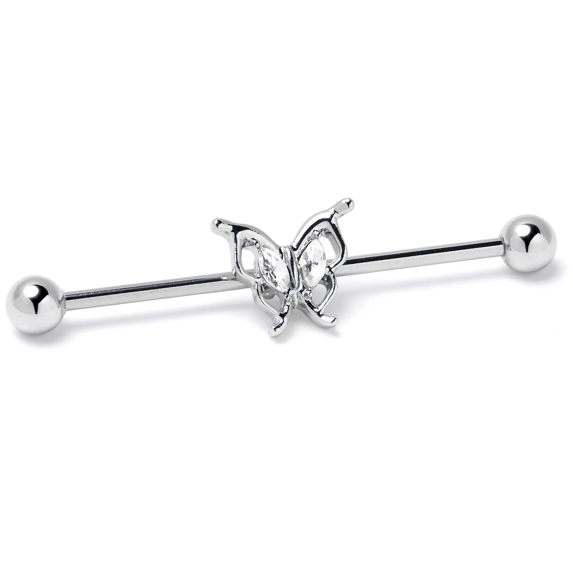 14G Clear Gem Fancy Fab Butterfly Industrial Barbell 38mm - Image 4