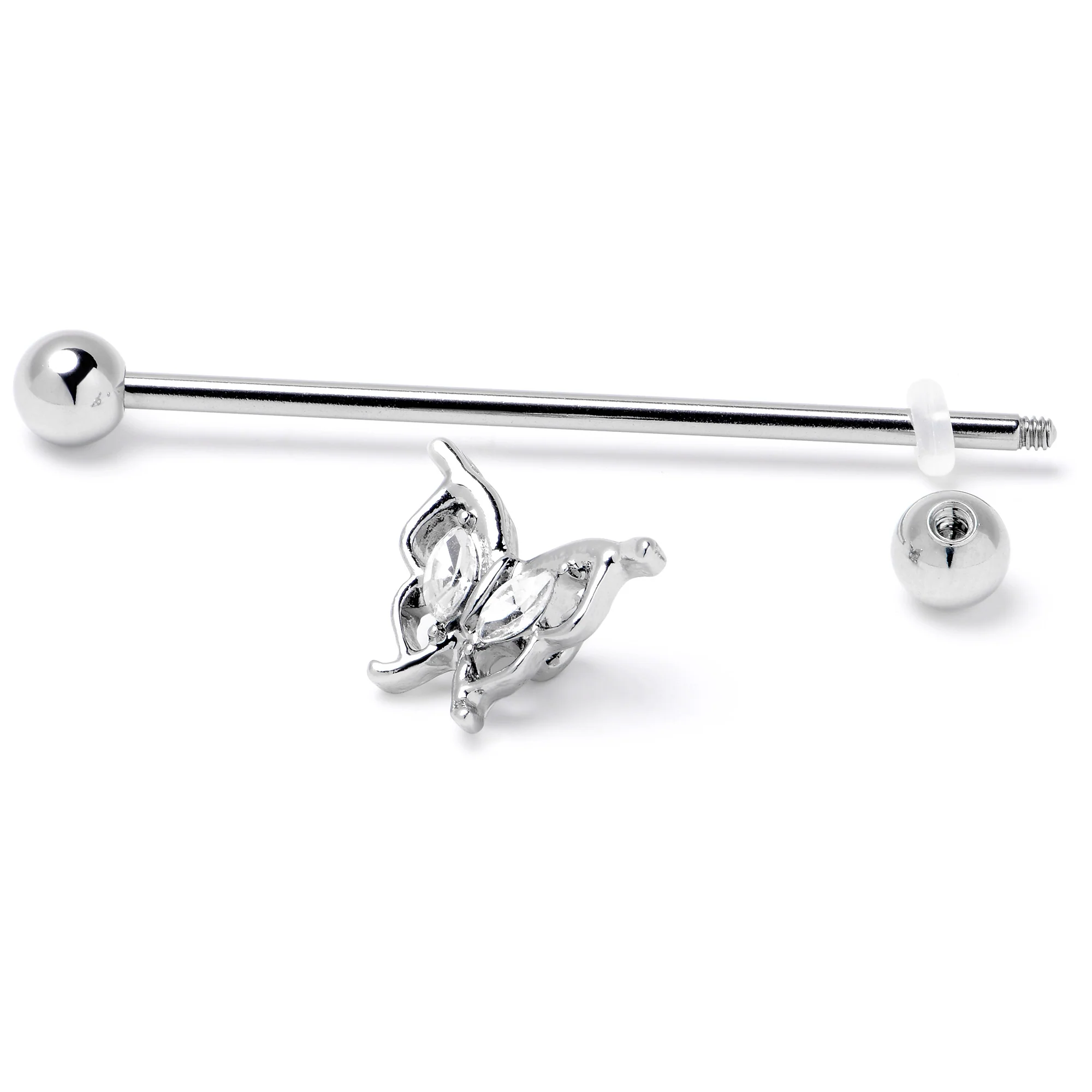 14G Clear Gem Fancy Fab Butterfly Industrial Barbell 38mm - Image 5