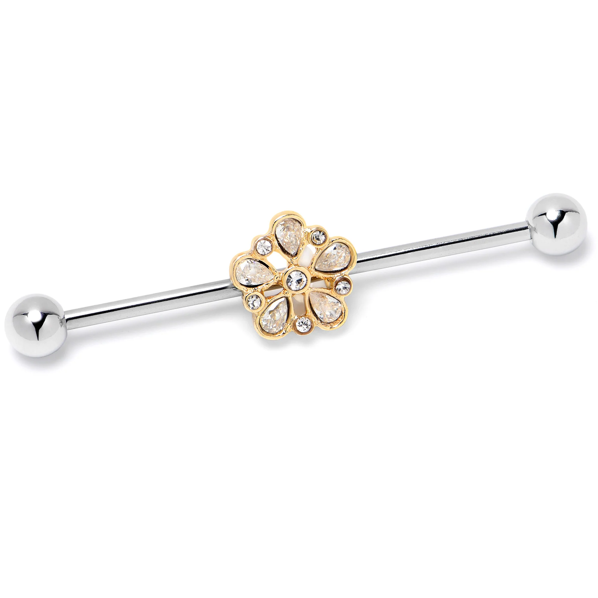 14G Clear Gem Filigree Flower Fantasy Industrial Barbell 38mm - Image 3