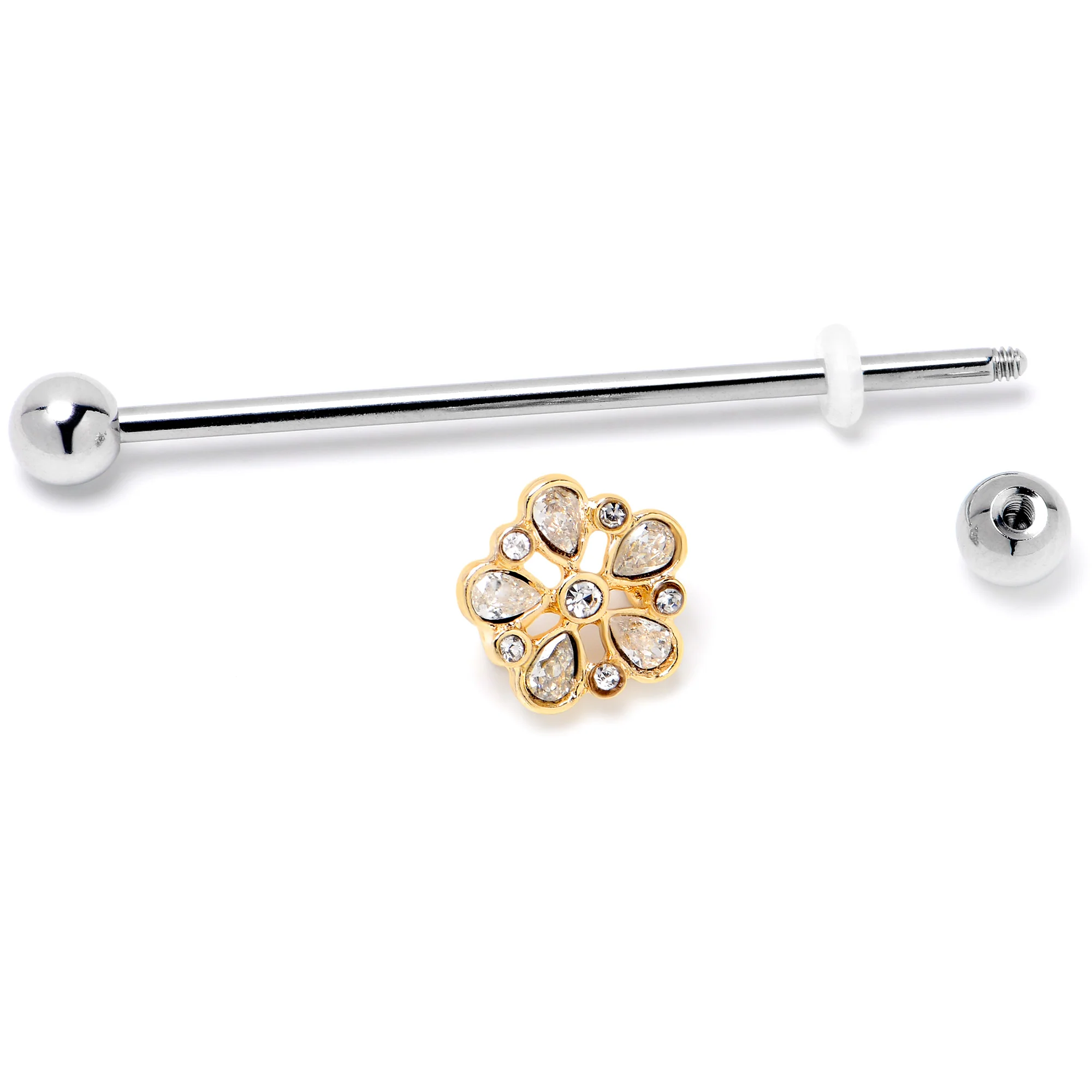 14G Clear Gem Filigree Flower Fantasy Industrial Barbell 38mm - Image 4