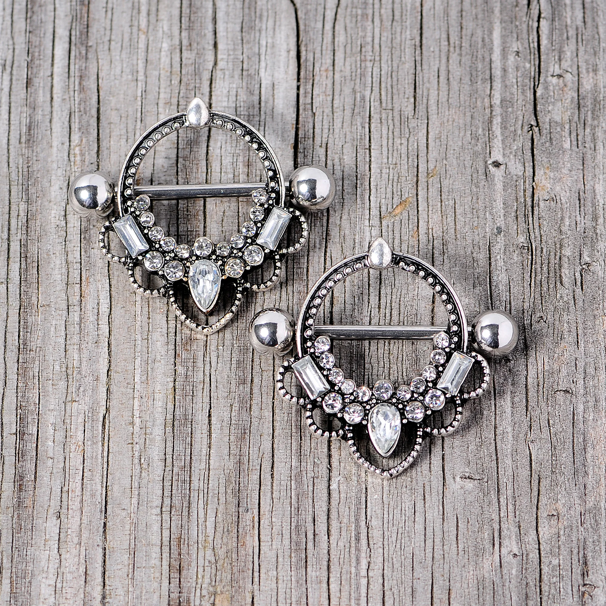 14G 5/8 Clear Gem Filigree Nipple Shield Set - Image 4