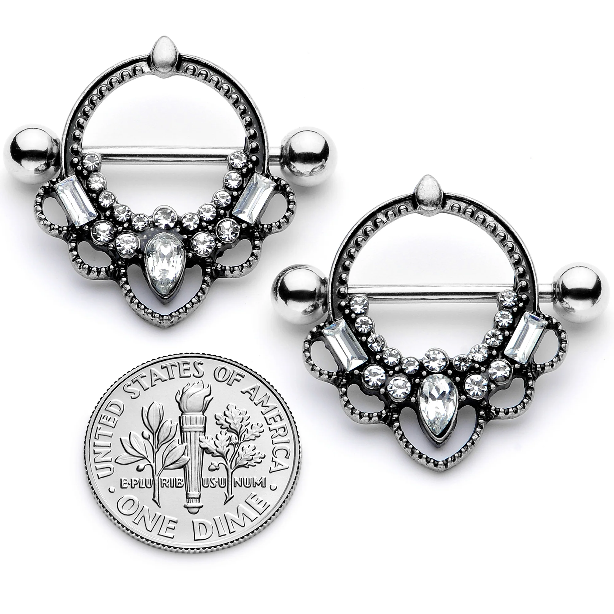 14G 5/8 Clear Gem Filigree Nipple Shield Set - Image 5