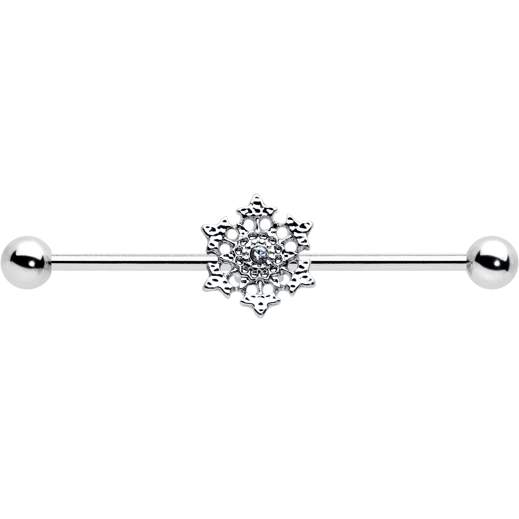 14G Clear Gem Filigree Winter Snowflake Industrial Barbell 38mm - Image 2