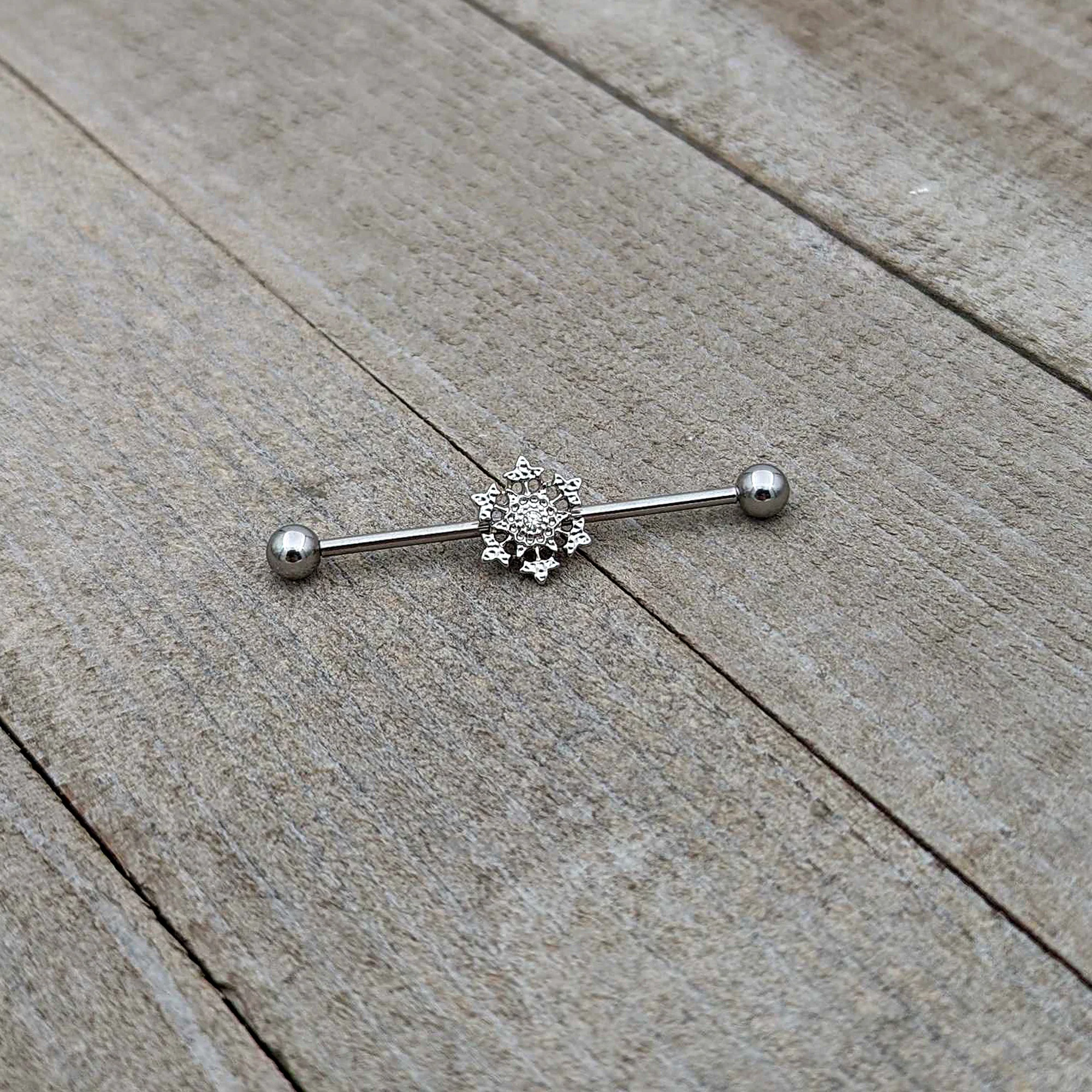 14G Clear Gem Filigree Winter Snowflake Industrial Barbell 38mm - Image 6