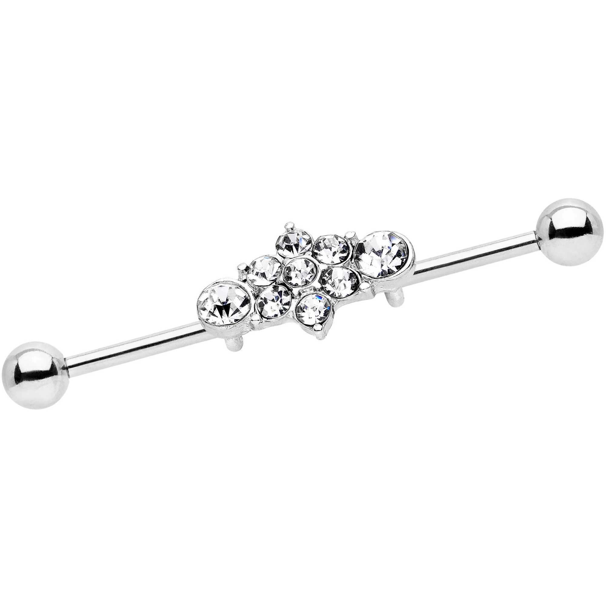 14G Clear Gem Floral Cluster Industrial Barbell 38mm - Image 2