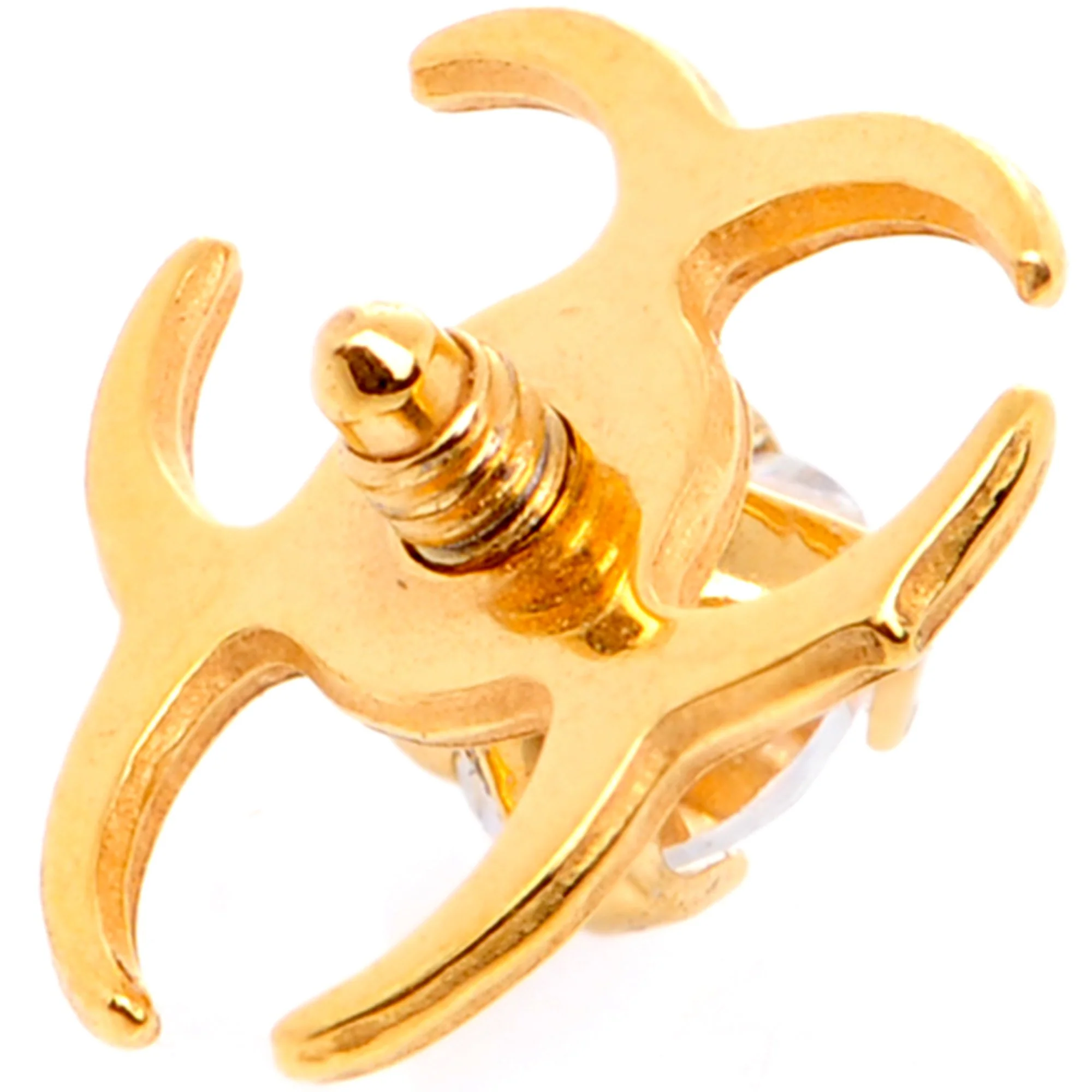 14G Clear Gem Gold Tone Biohazard Dermal Anchor Top - Image 2