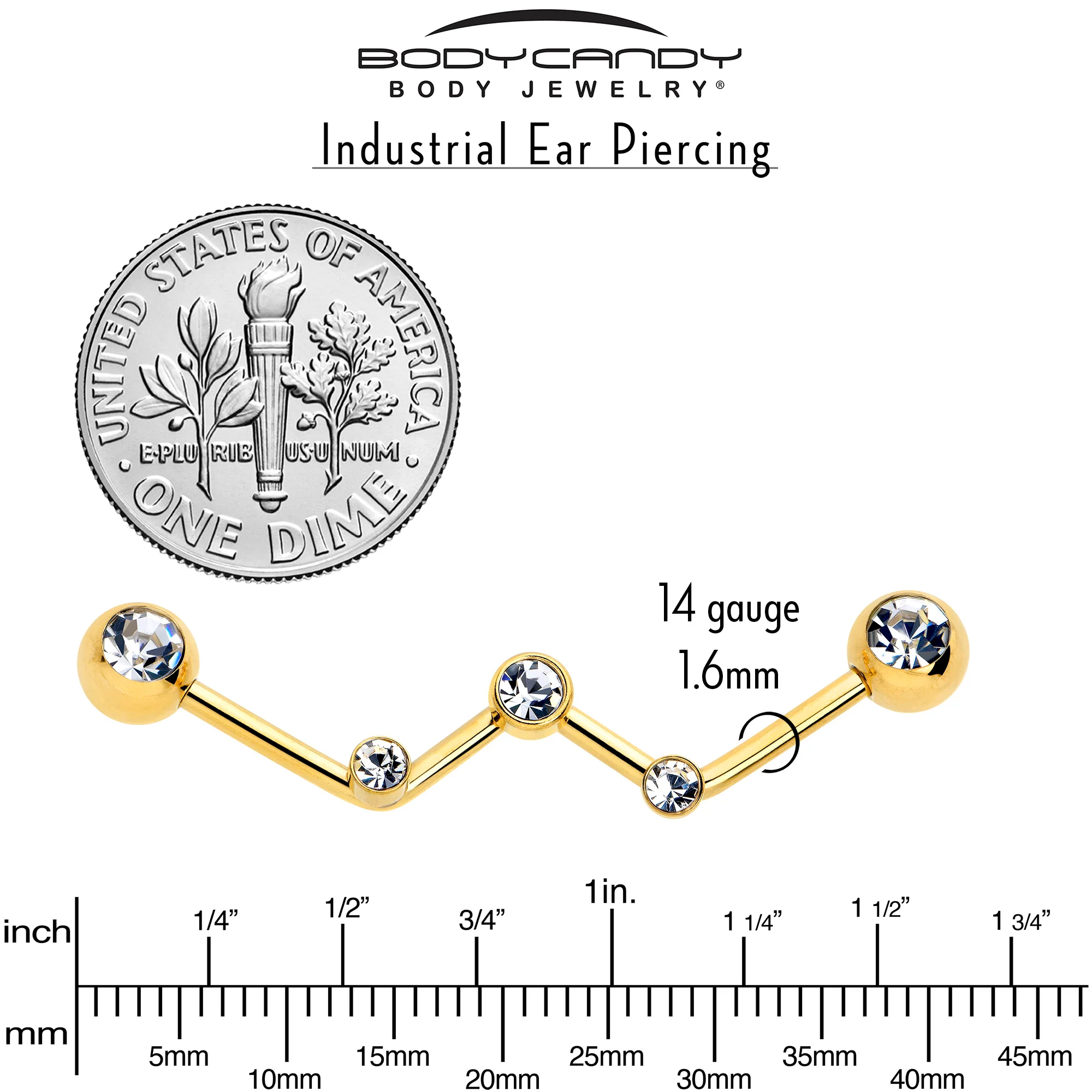14G Clear Gem Gold Tone Constellation Style Project Bar 32mm - Image 4