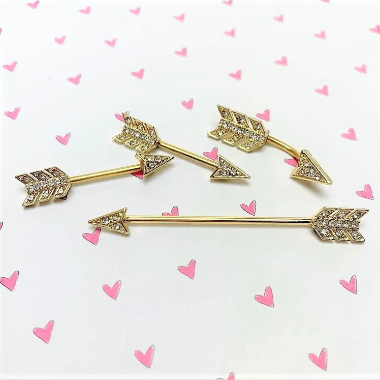 14G Clear Gem Gold Tone Flying Arrow Industrial Barbell 38mm - Image 2
