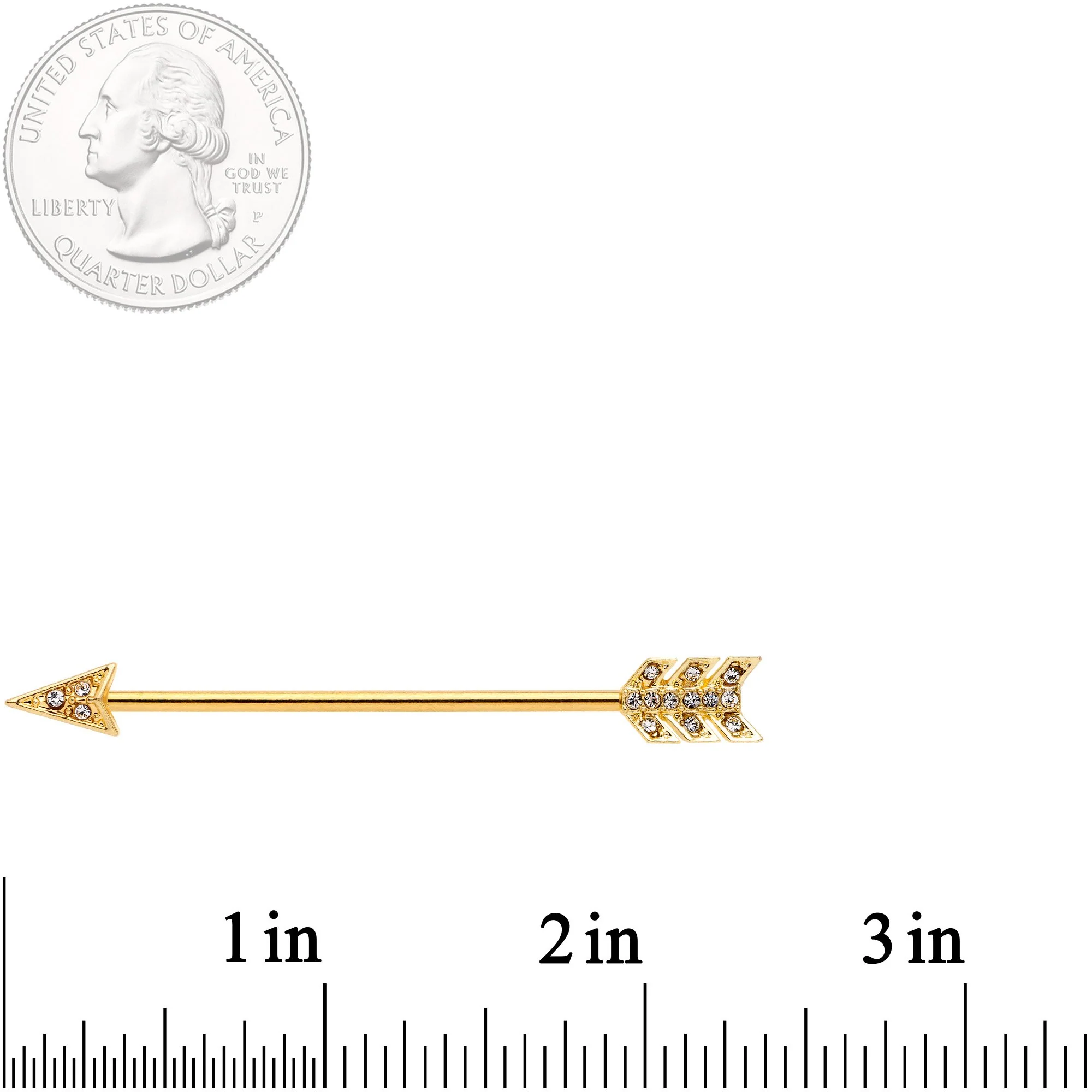 14G Clear Gem Gold Tone Flying Arrow Industrial Barbell 38mm - Image 3