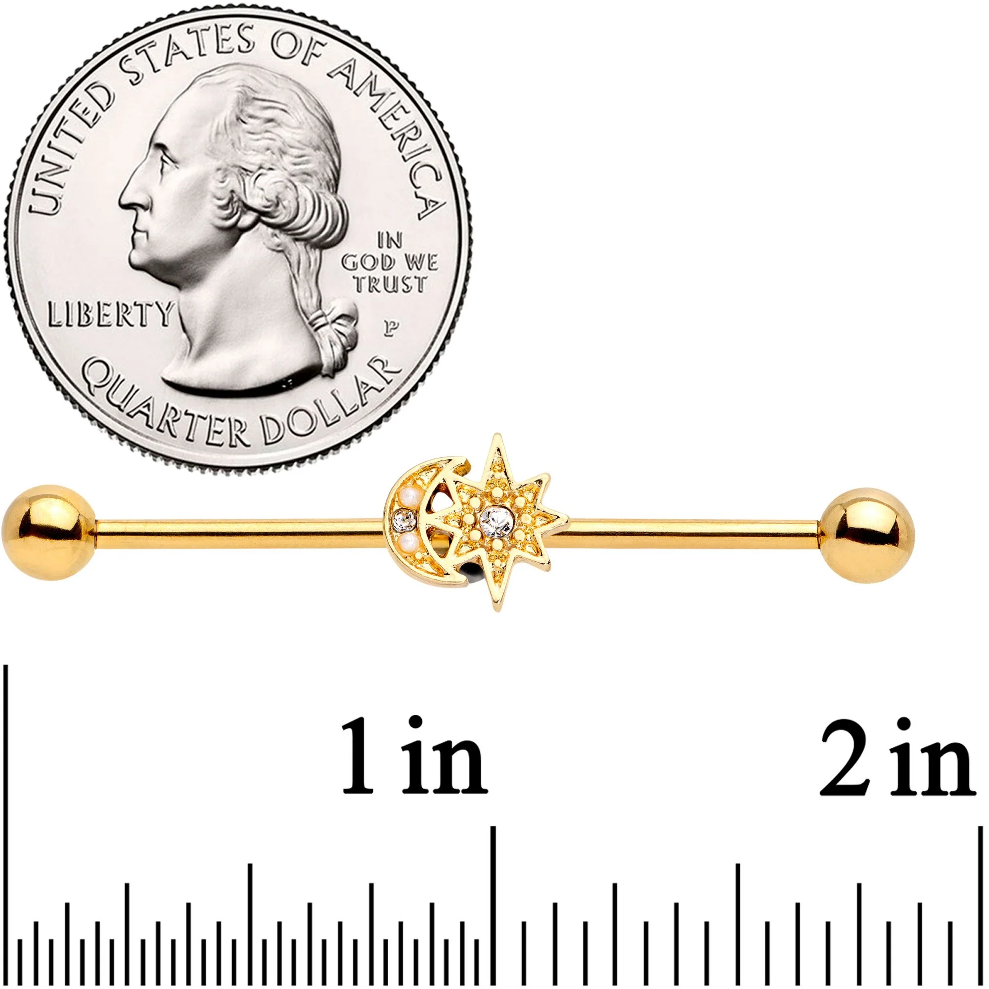 14G Clear Gem Gold Tone Holiday Star Industrial Barbell 38mm - Image 2