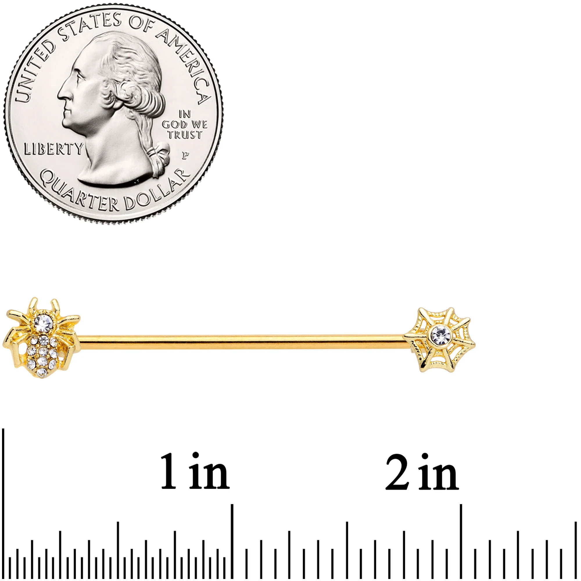 14G Clear Gem Gold Tone Spider Halloween Industrial Barbell 38mm - Image 3