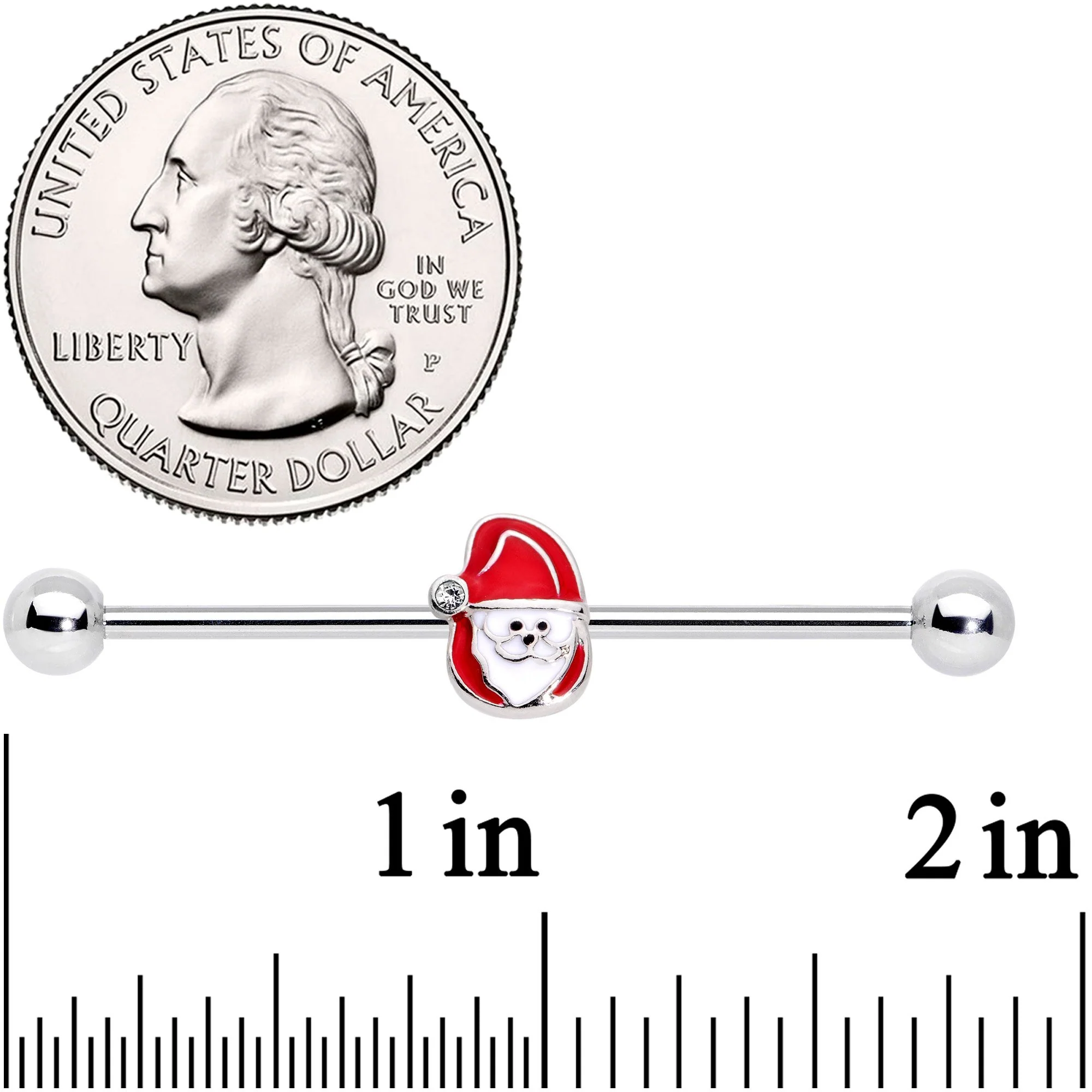 14G Clear Gem Happy Santa Industrial Barbell 38mm - Image 2