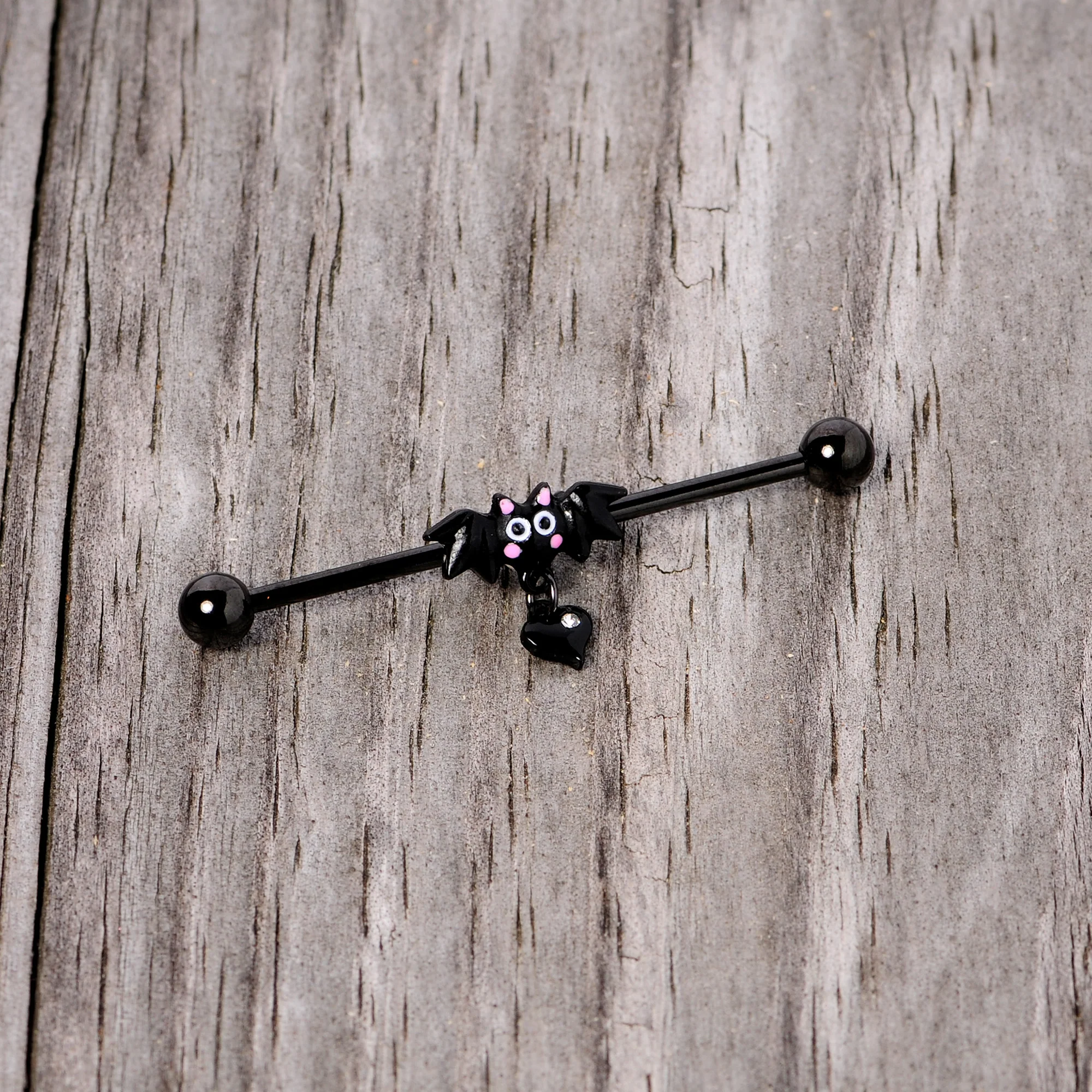 14G Clear Gem Heart Bat Halloween Dangle Industrial Barbell 38mm - Image 3