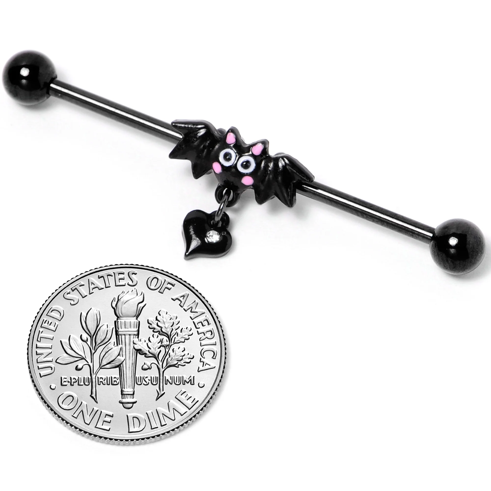 14G Clear Gem Heart Bat Halloween Dangle Industrial Barbell 38mm - Image 4