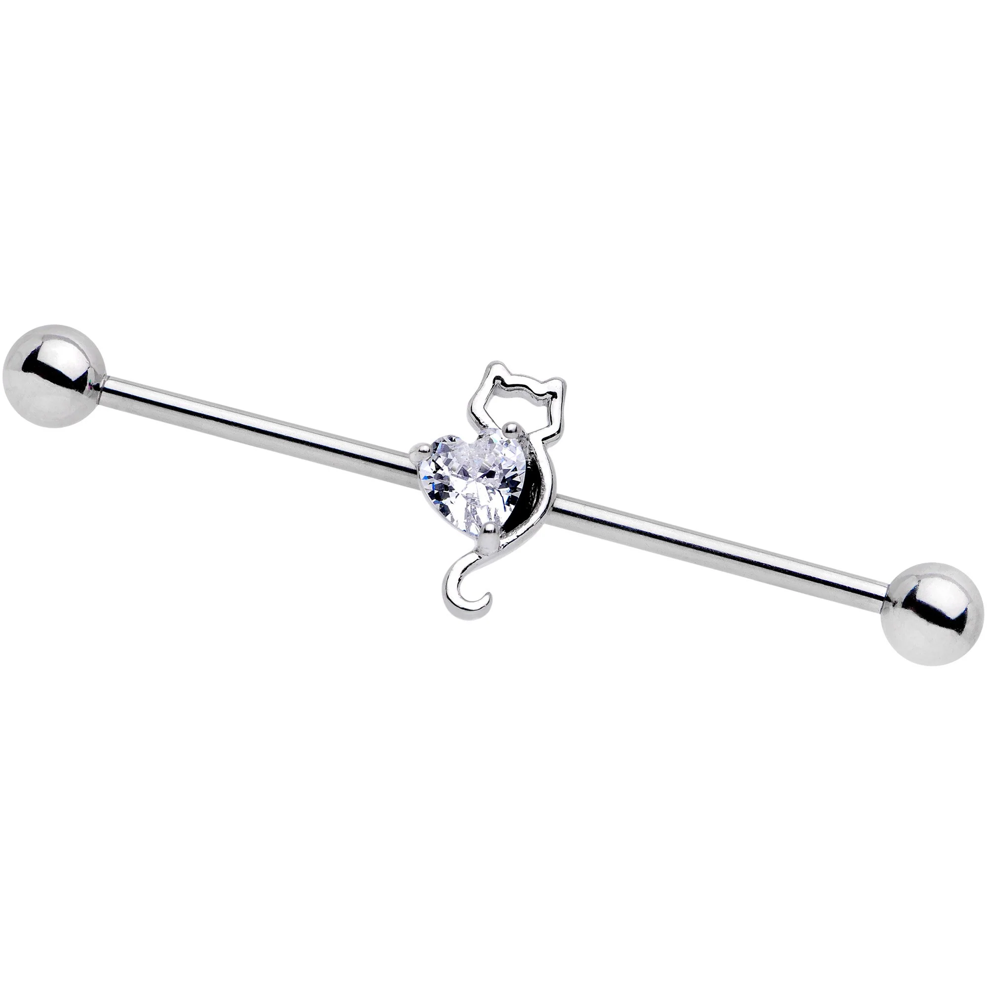 14G Clear Gem I Heart Kitty Cat Cats Industrial Barbell 38mm - Image 4