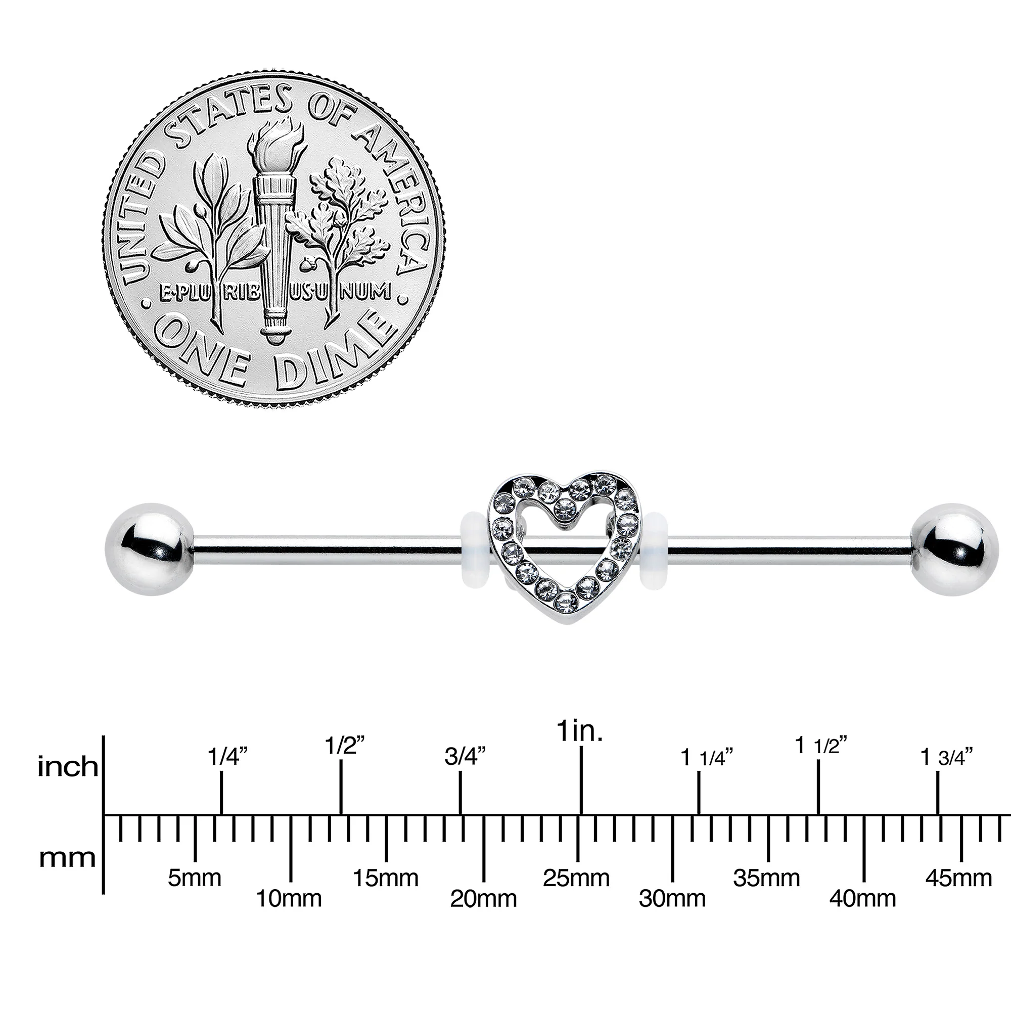 14G Clear Gem Open Heart Valentine Industrial Barbell 38mm - Image 3