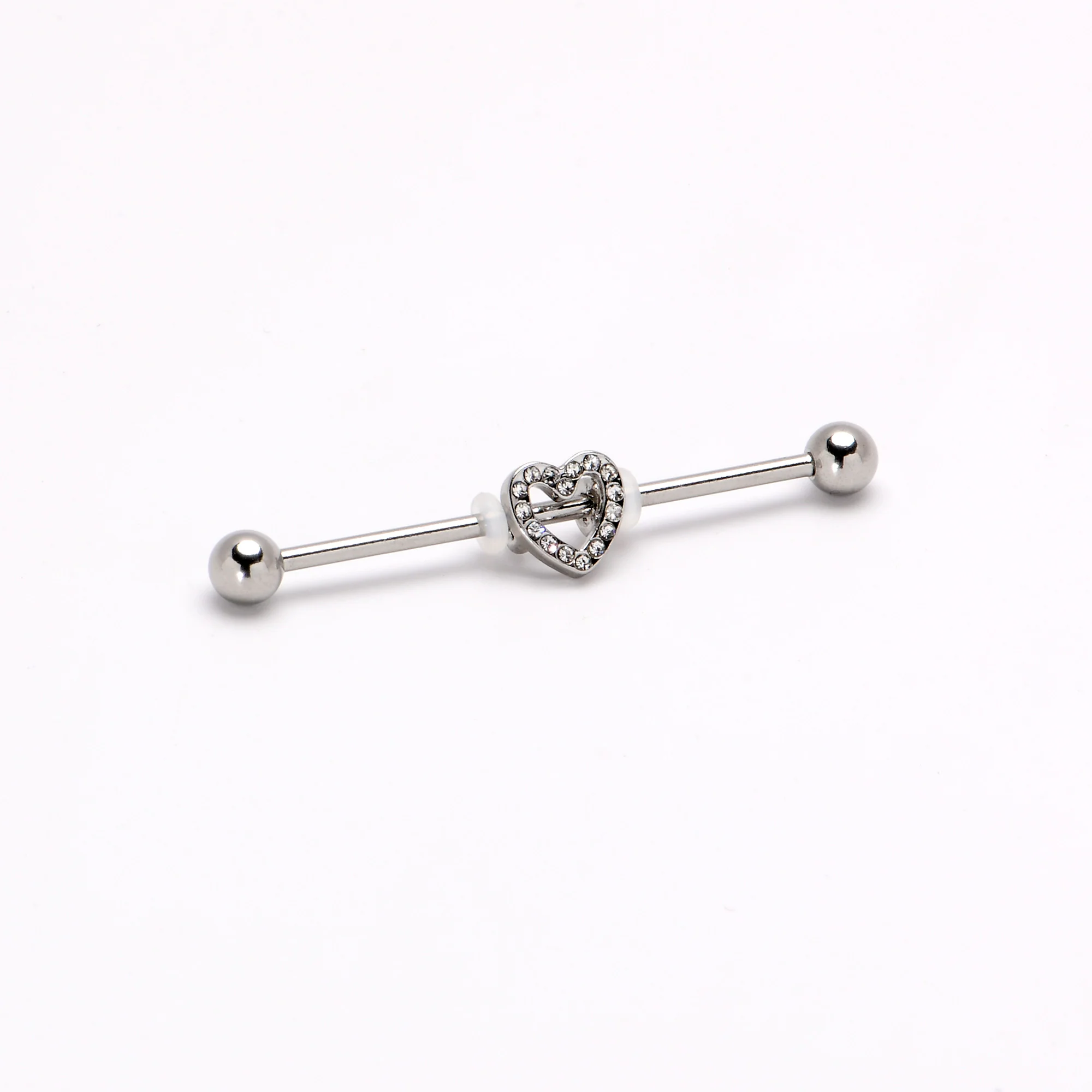 14G Clear Gem Open Heart Valentine Industrial Barbell 38mm - Image 5
